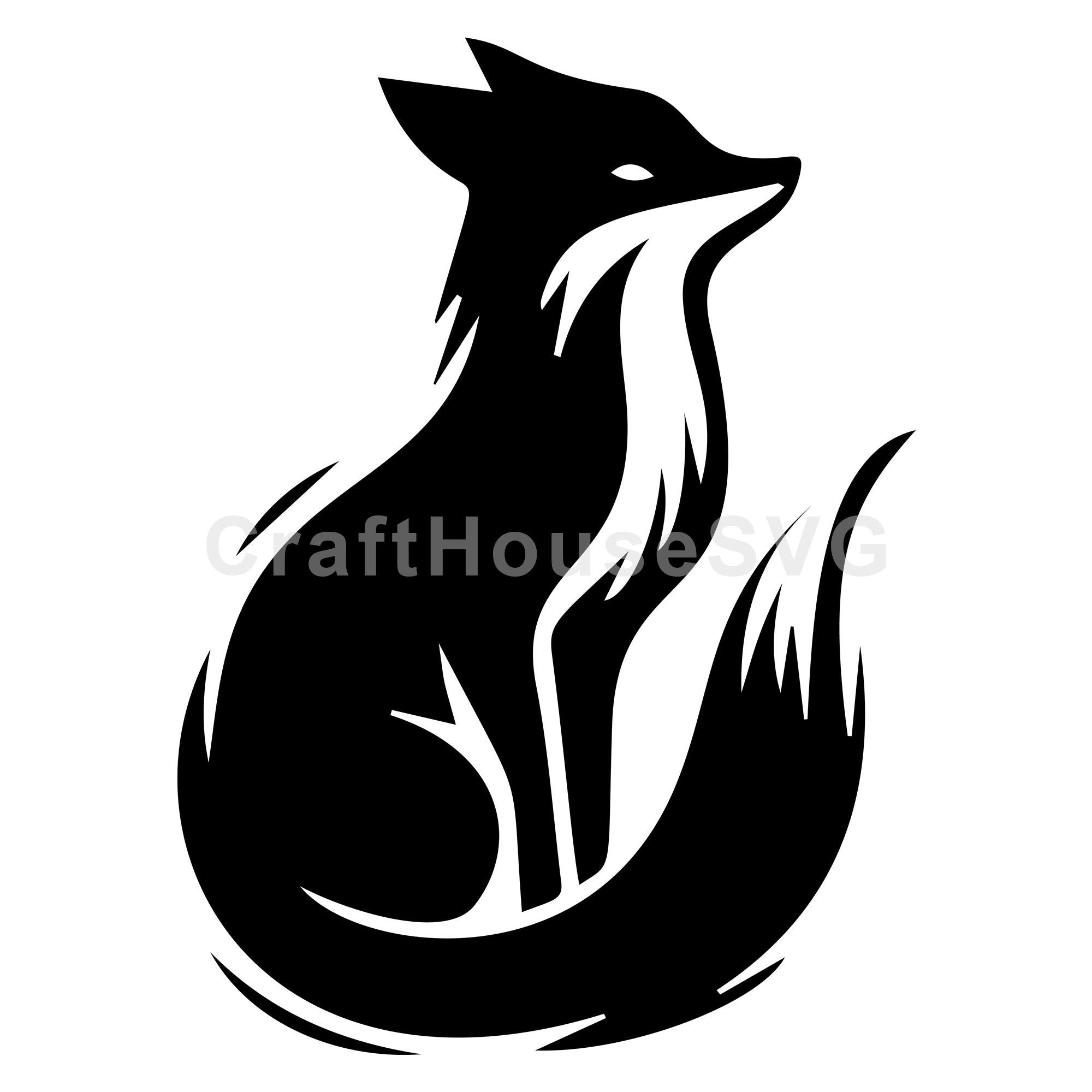 Sitting Fox with Long Tail SVG