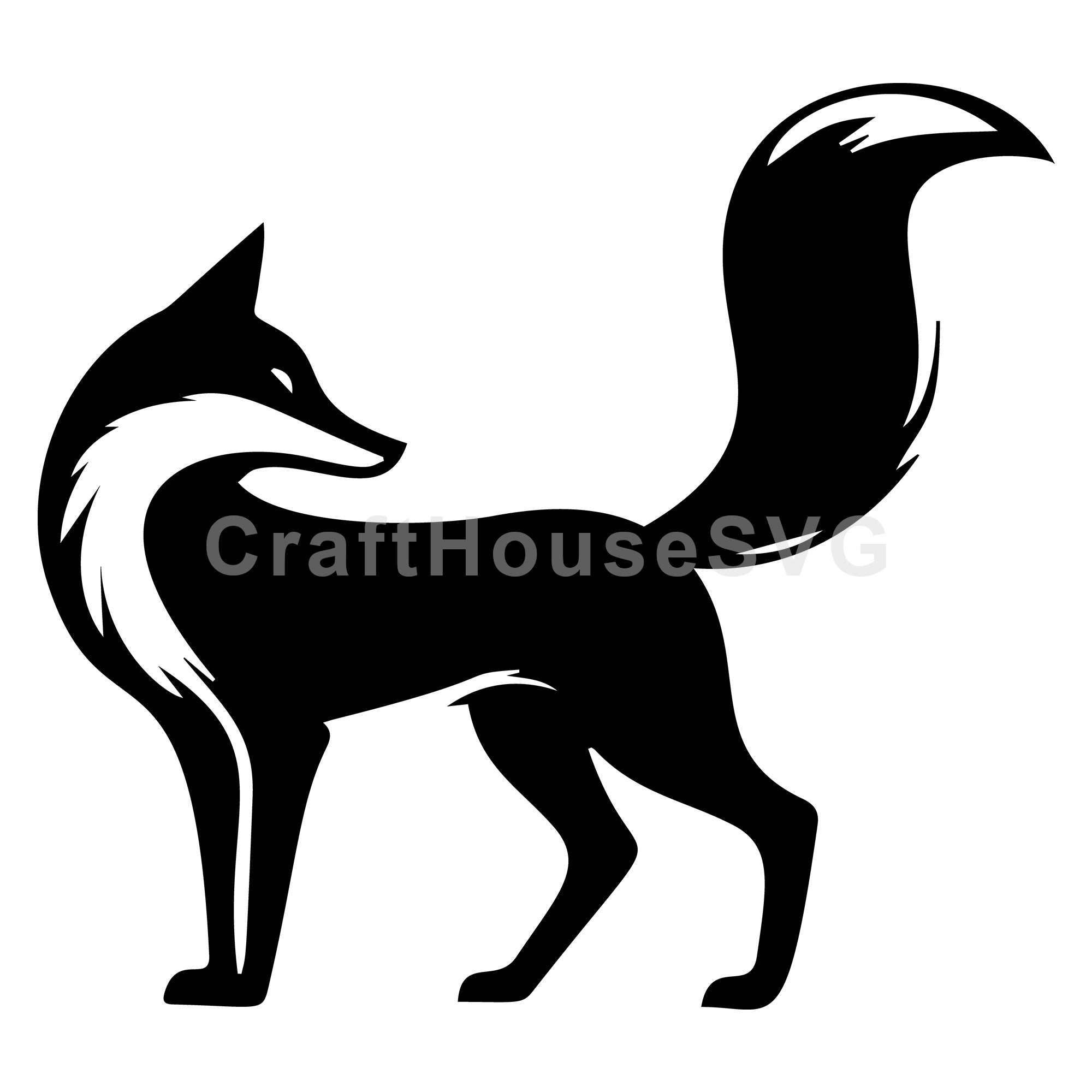 Majestic Fox Silhouette Standing Alert SVG