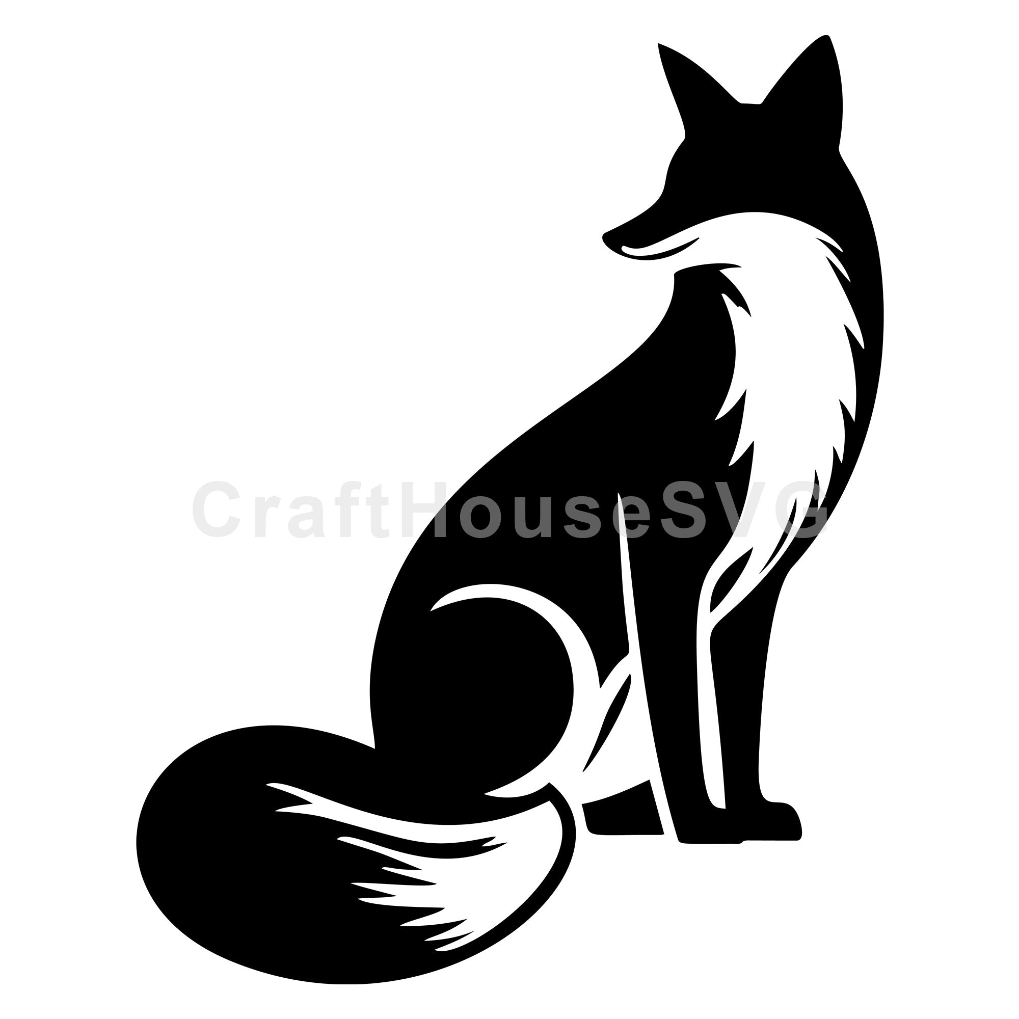 Graceful Fox Silhouette in Sitting Pose SVG