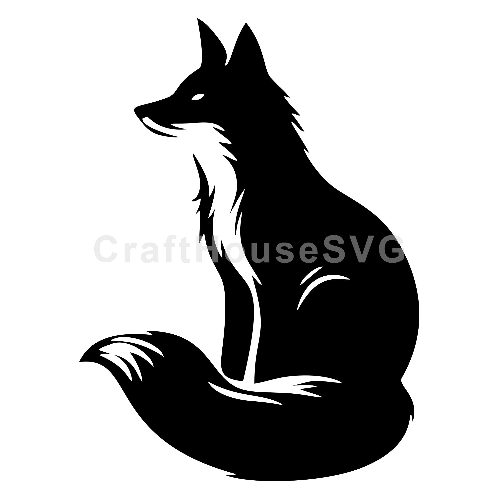 Elegant Fox Silhouette Sitting with Flowing Tail SVG