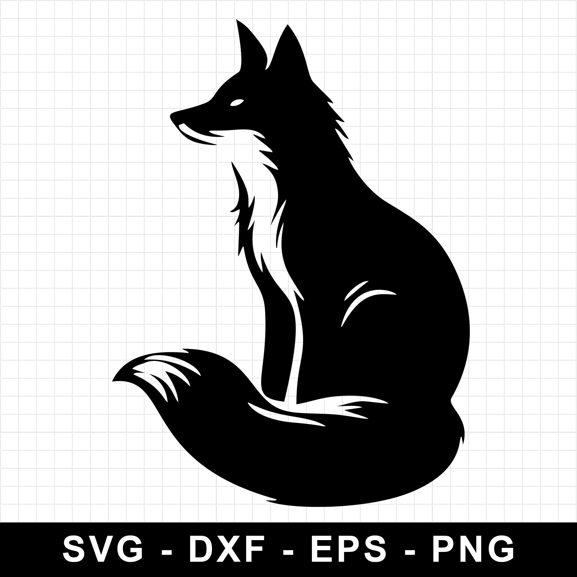 Elegant Fox Silhouette Sitting with Flowing Tail SVG