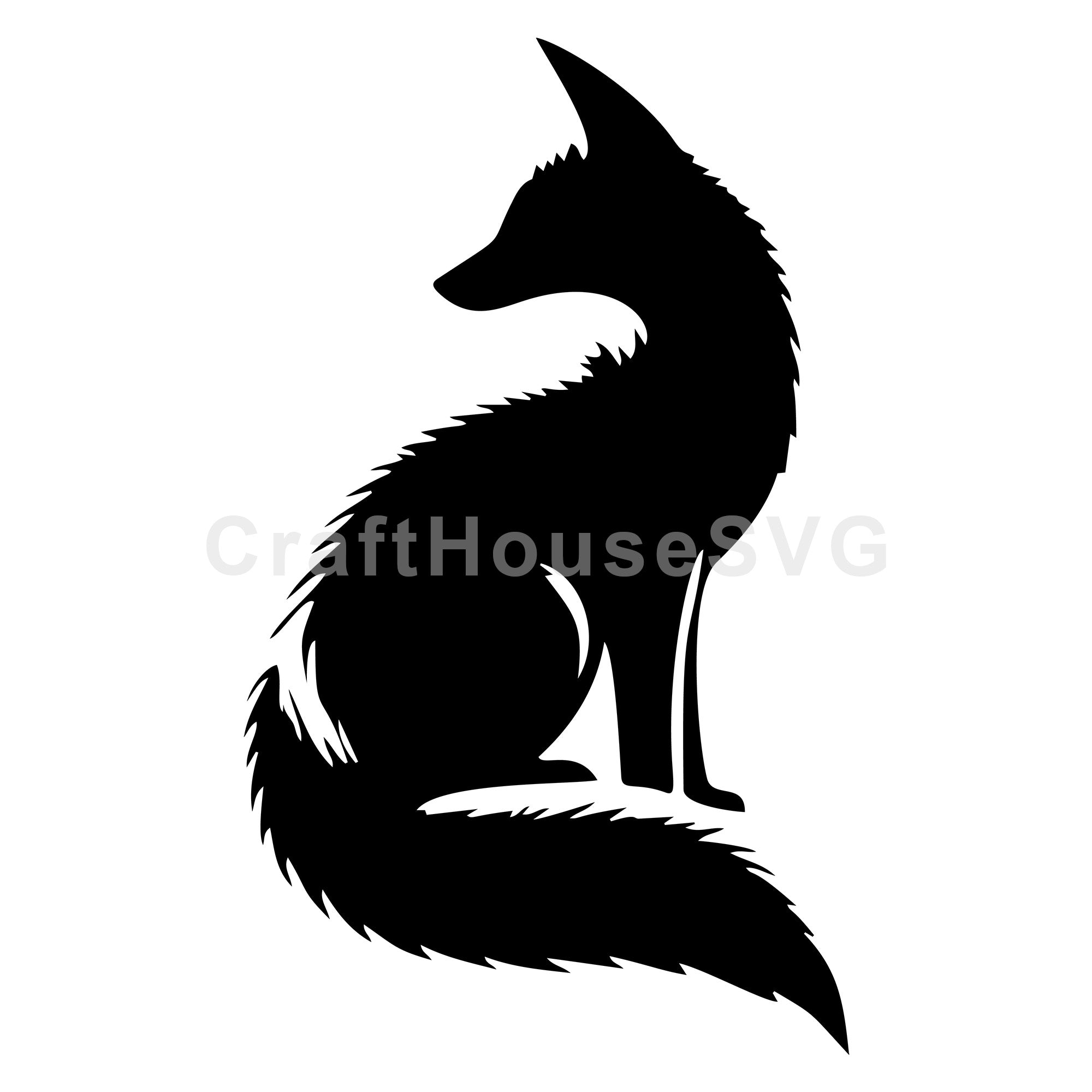 Serene Fox Silhouette with Thick Fur Sitting SVG