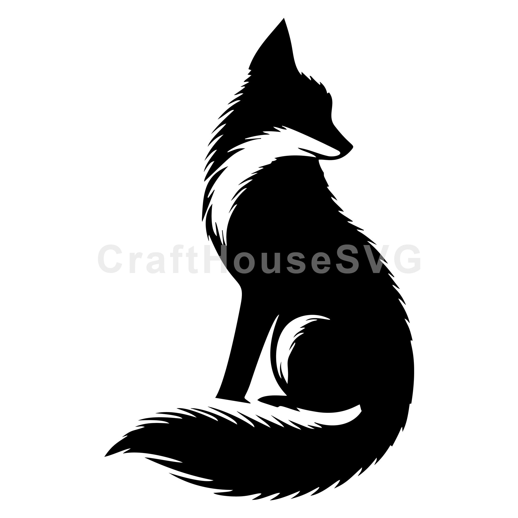 Fox Silhouette in Contemplative Sitting Pose SVG