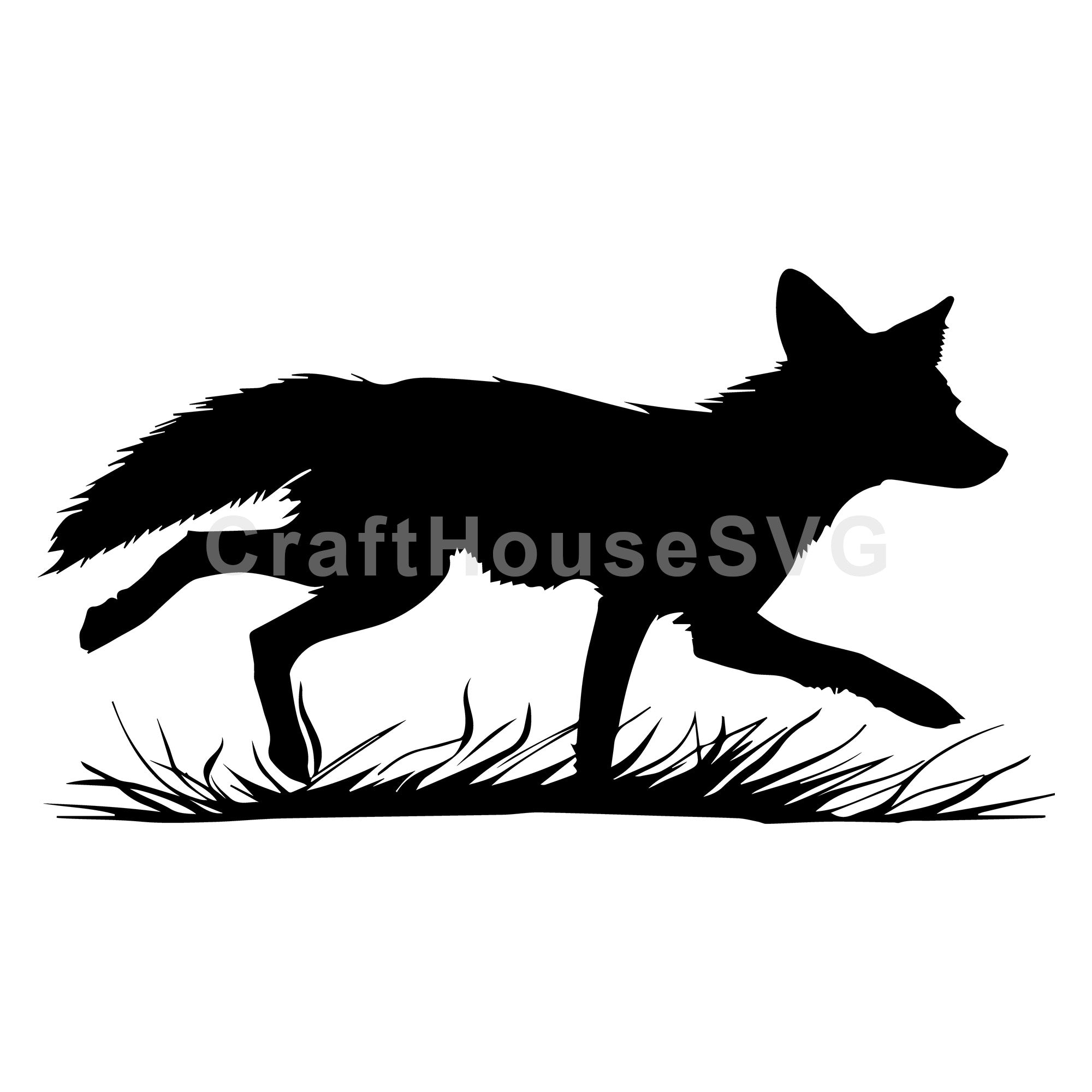 Running Fox Silhouette With Grass SVG