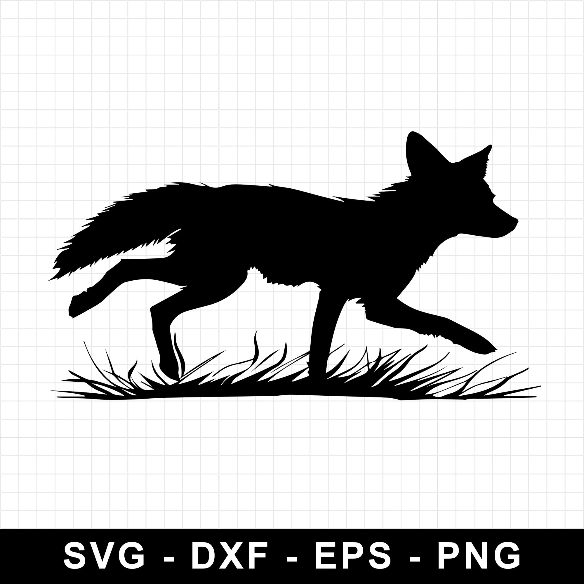 Running Fox Silhouette With Grass SVG