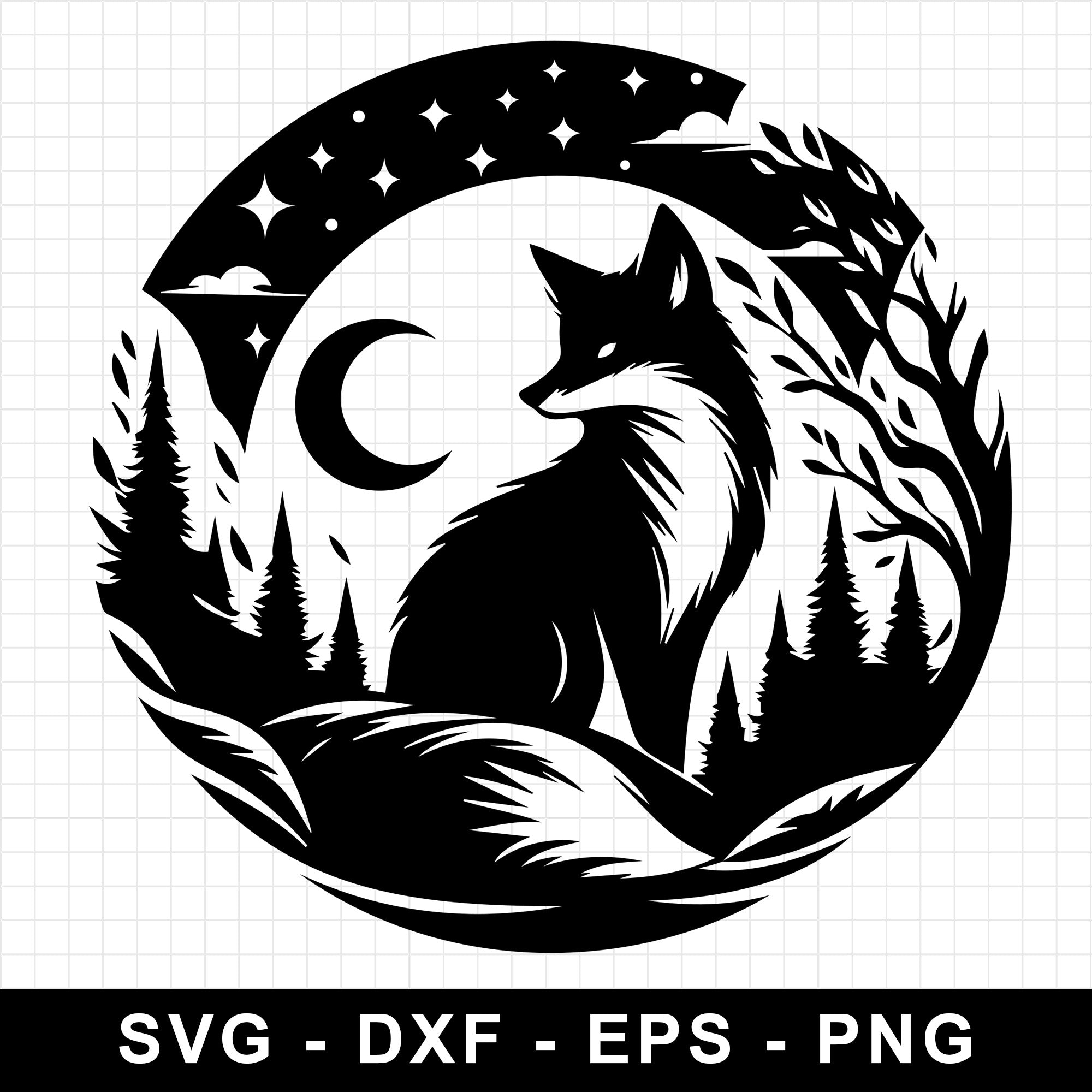 Enigmatic Fox Silhouette under the Night Sky SVG