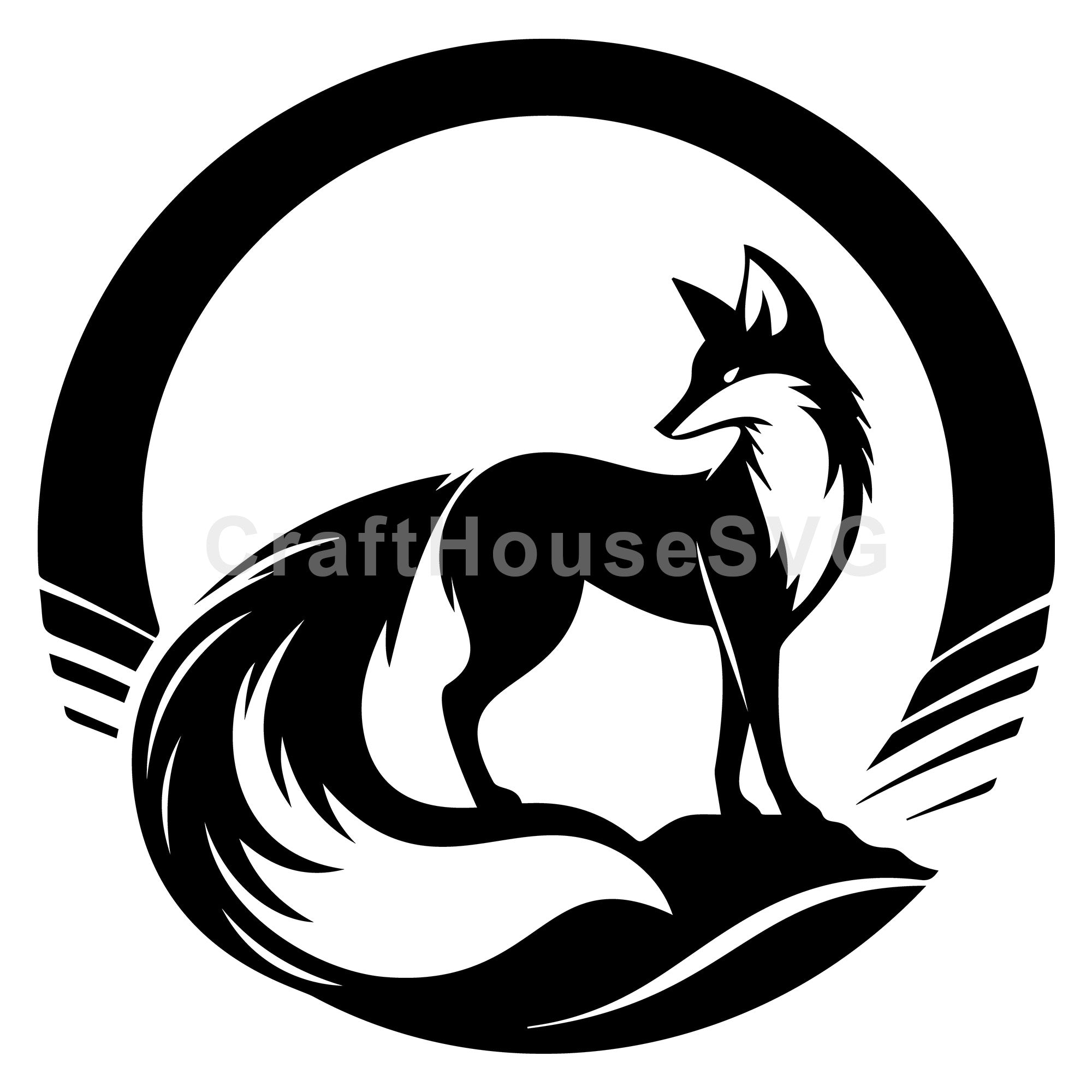 Fox Silhouette Standing Moon in Background SVG