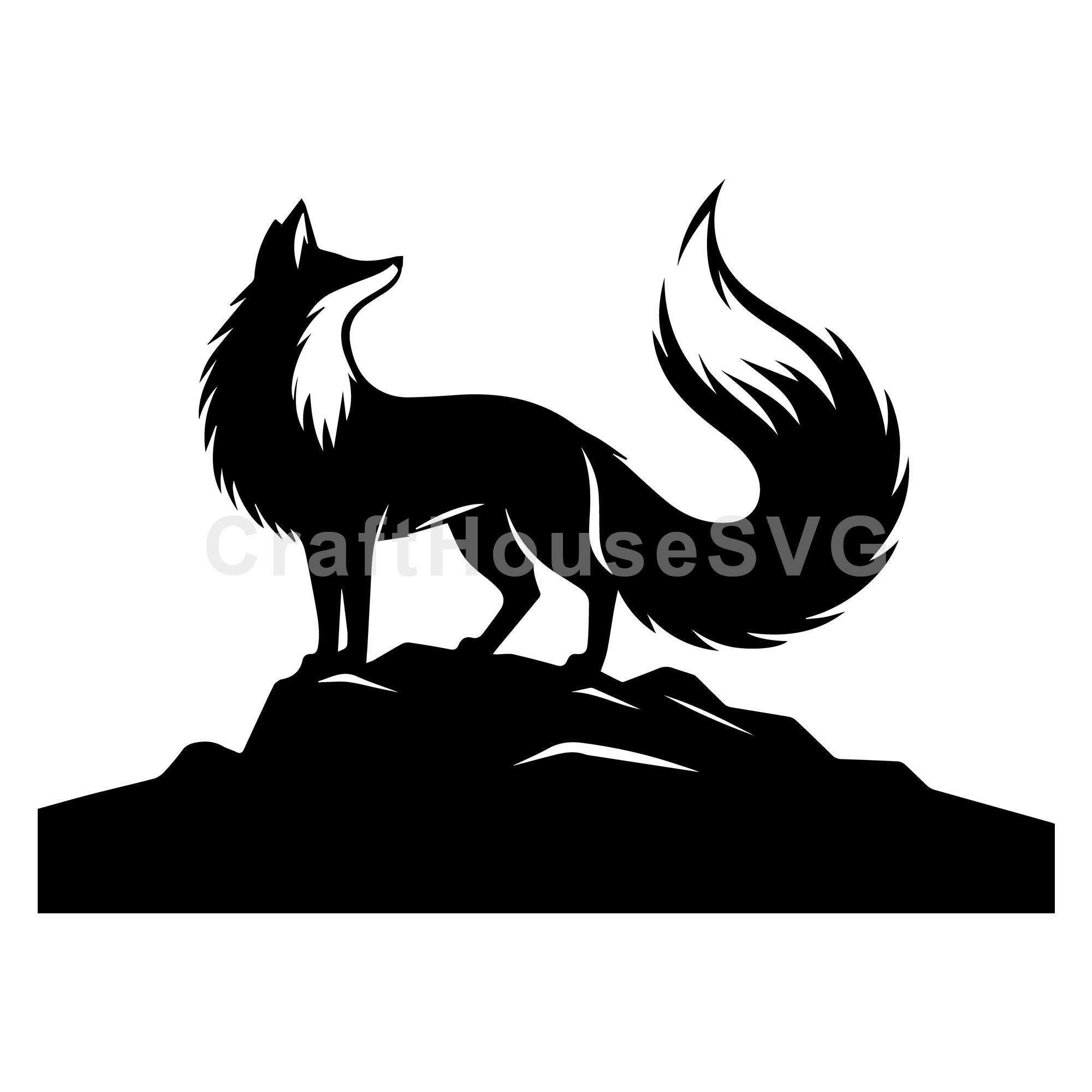 Fox Silhouette Standing on Rock Hill SVG