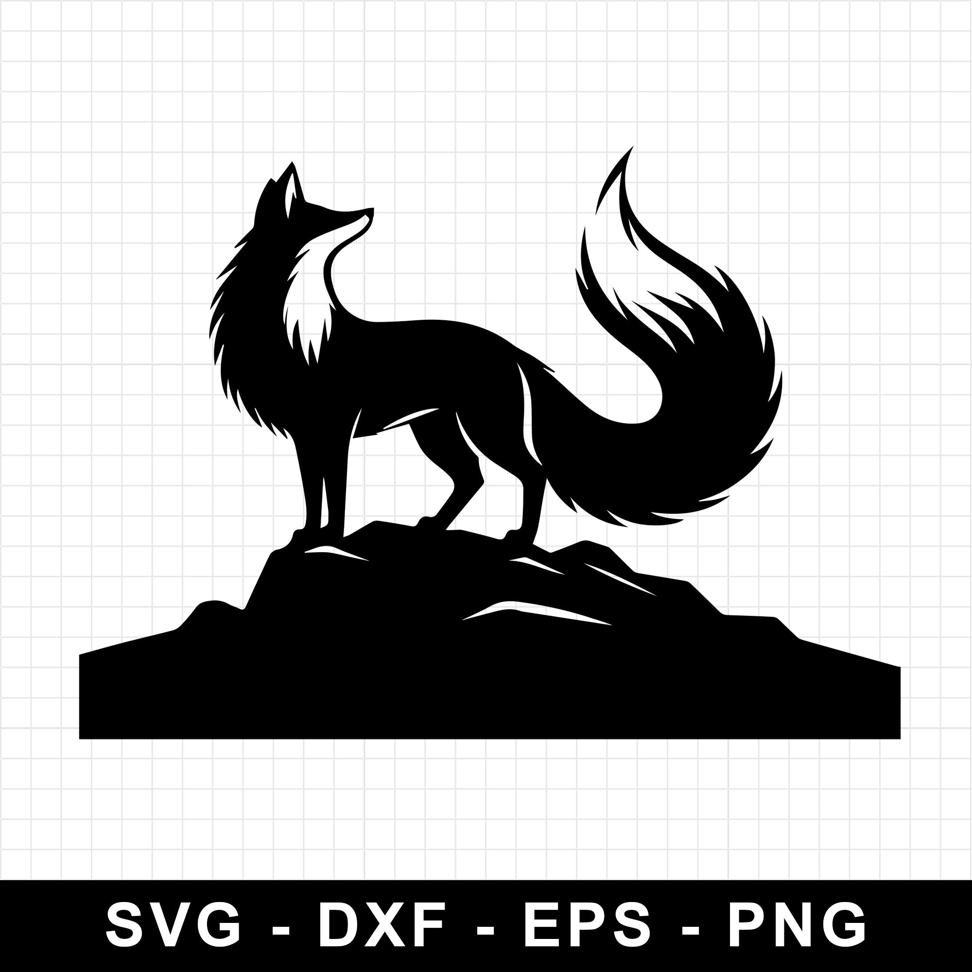 Fox Silhouette Standing on Rock Hill SVG