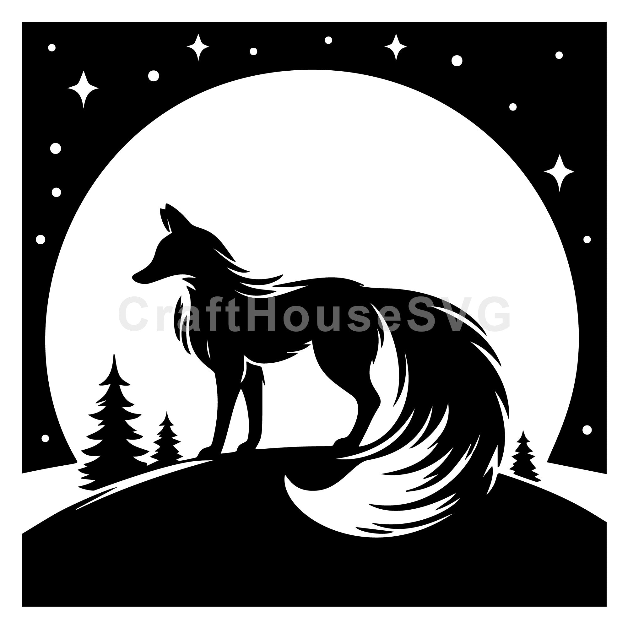 Fox Silhouette with Night Sky SVG