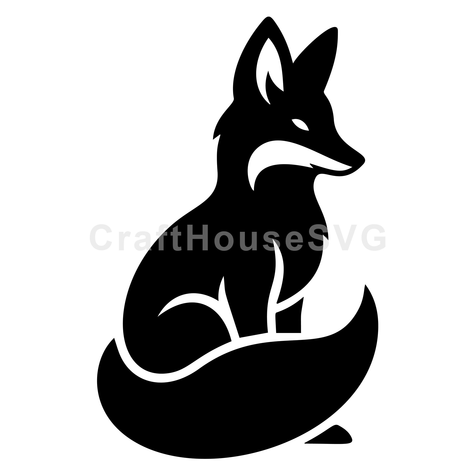 Sitting Fox With Curled Tail SVG