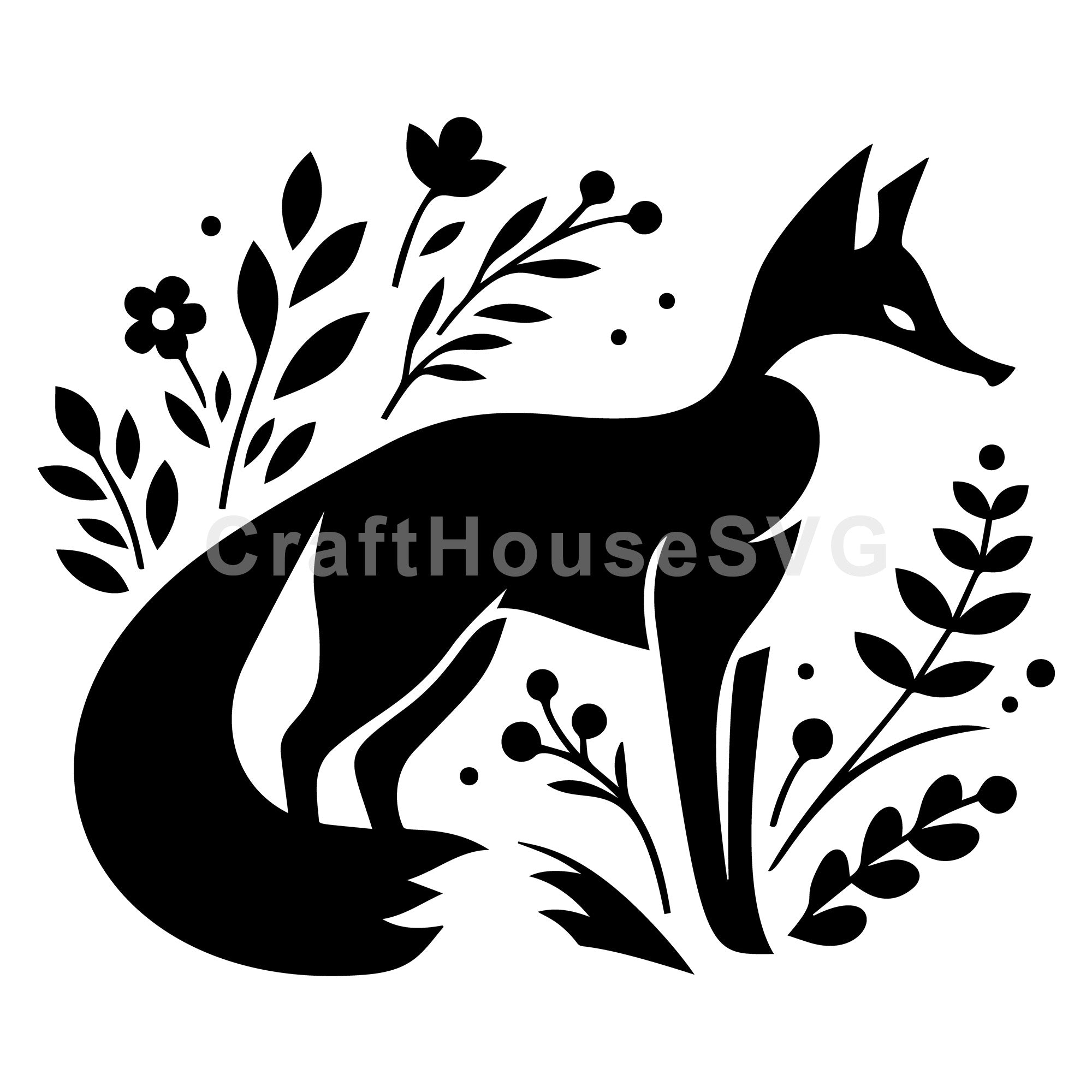 Floral Fox Silhouette SVG