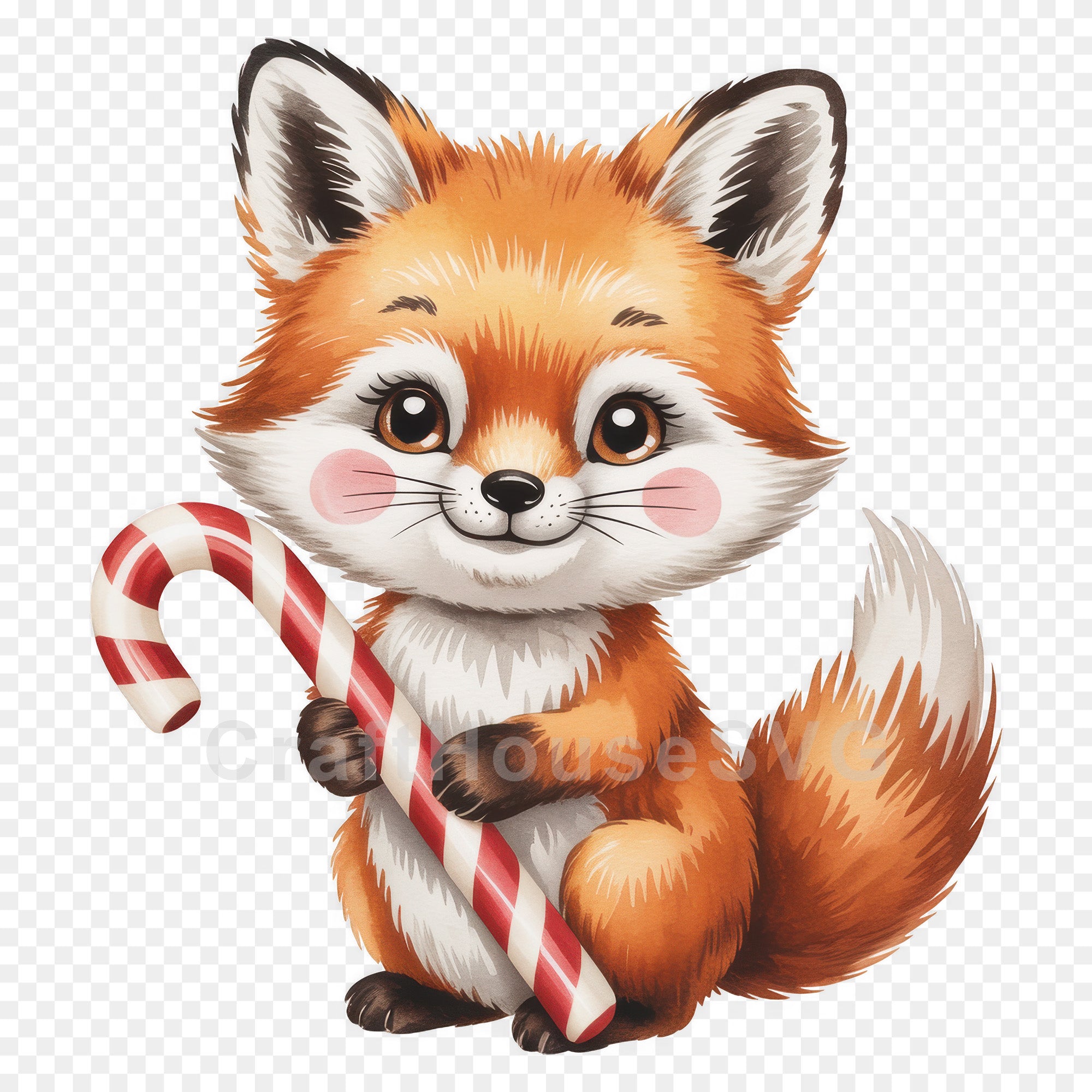 Fox With Candy Cane PNG Clip Art Sublimation