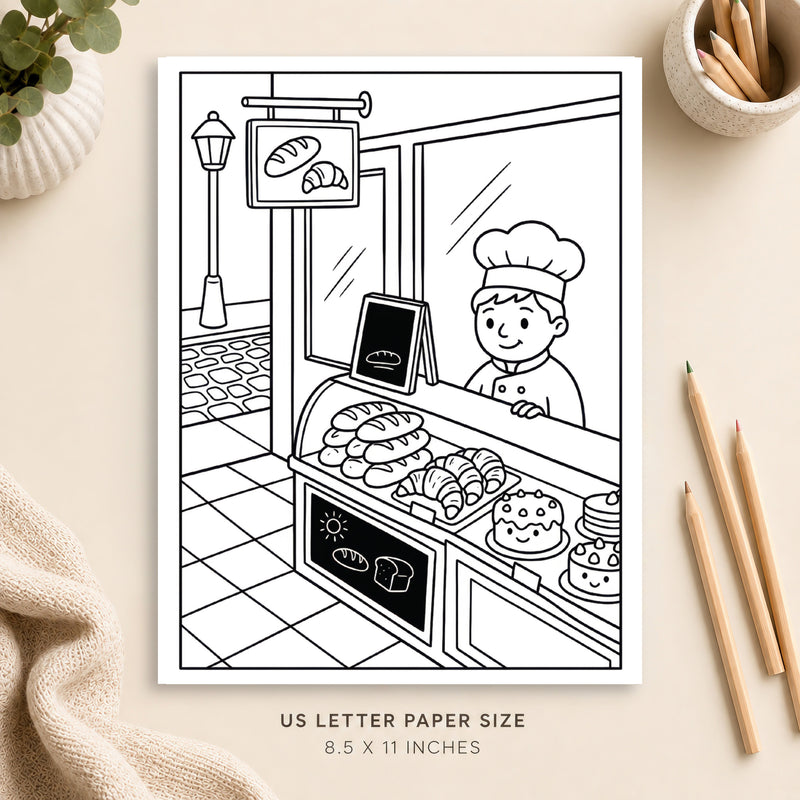 French Bakery Market Coloring Page 1