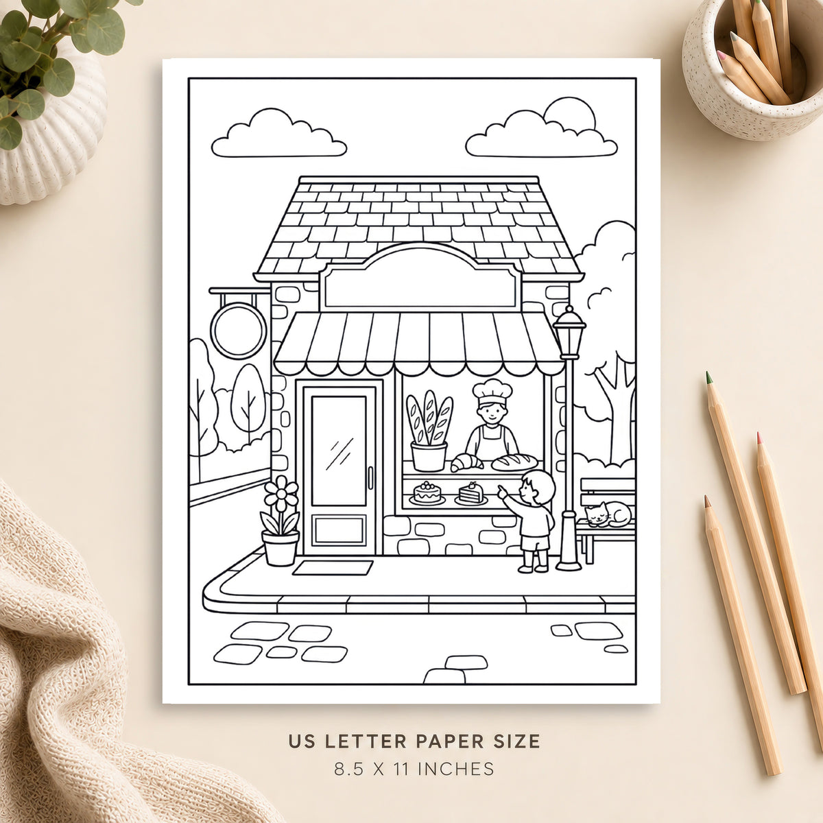 French Bakery Market Coloring Page 2