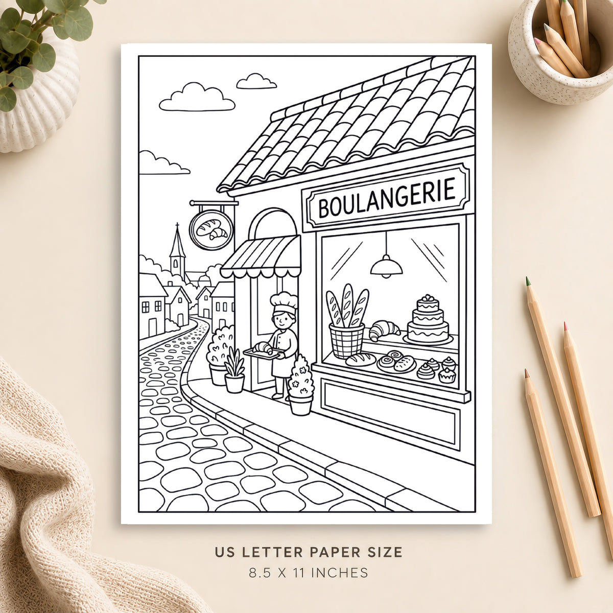 French Bakery Market Coloring Page 4