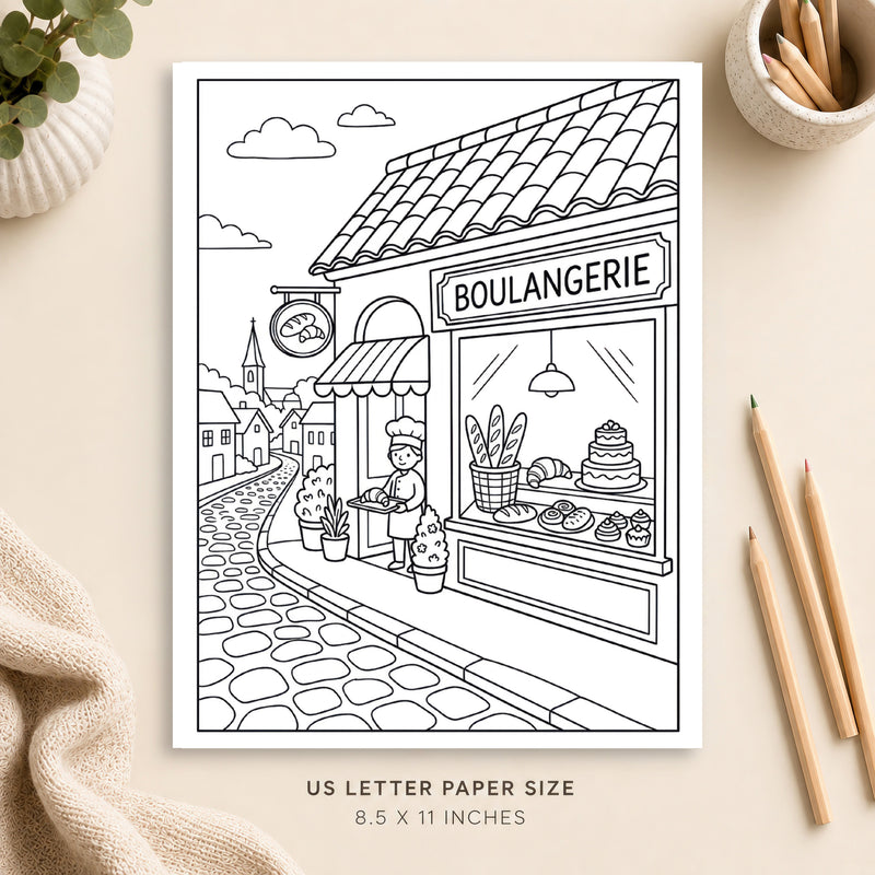 French Bakery Market Coloring Page 4
