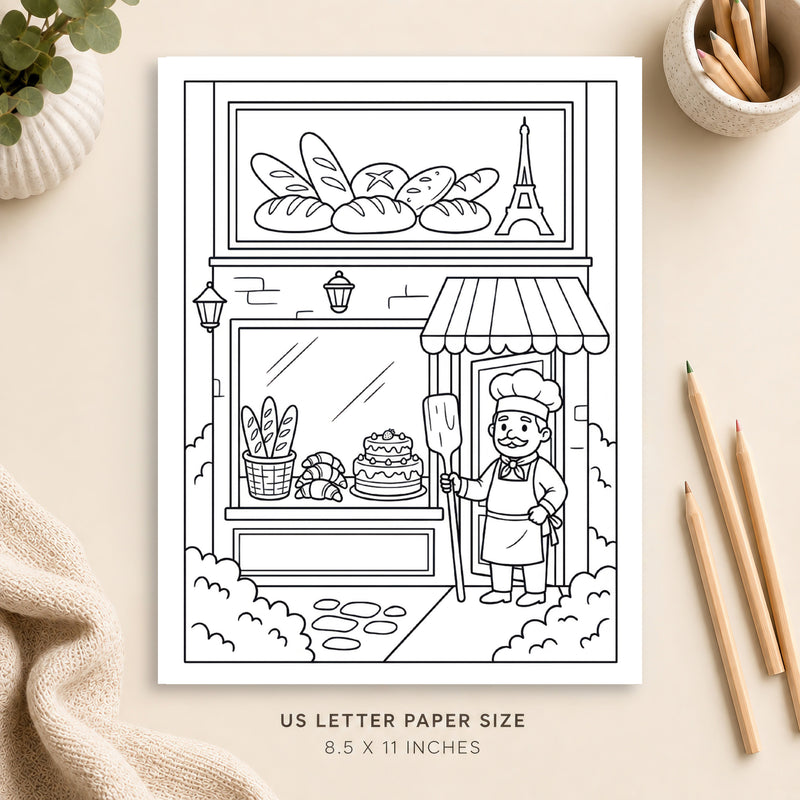 French Bakery Market Coloring Page 6