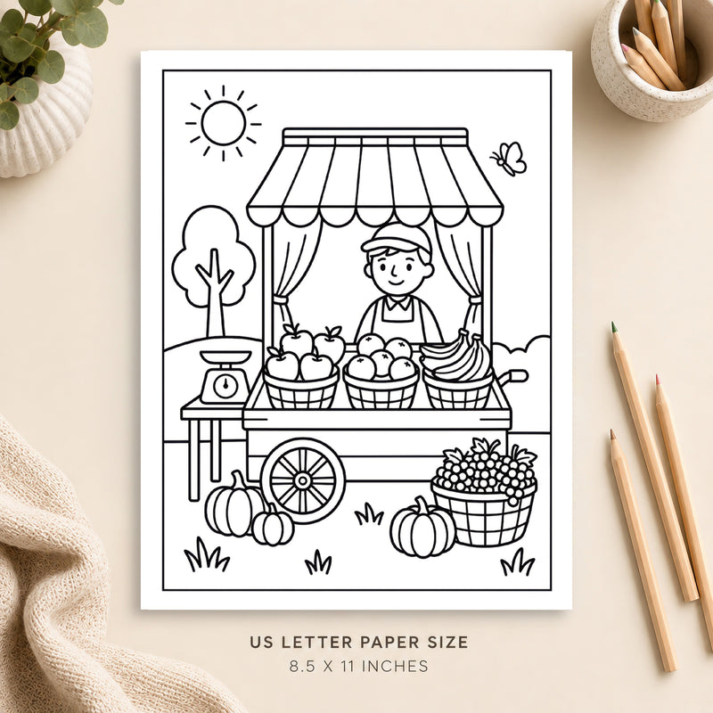 Fruit Stand Coloring Page 1