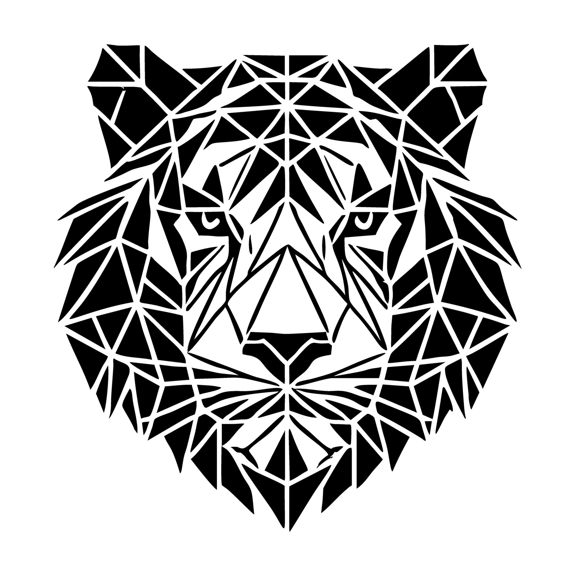 Geometric Silhouette of a Tiger in Black and White SVG design for Cricut, Silhouette, laser cutting, vinyl, sublimation, and craft projects.