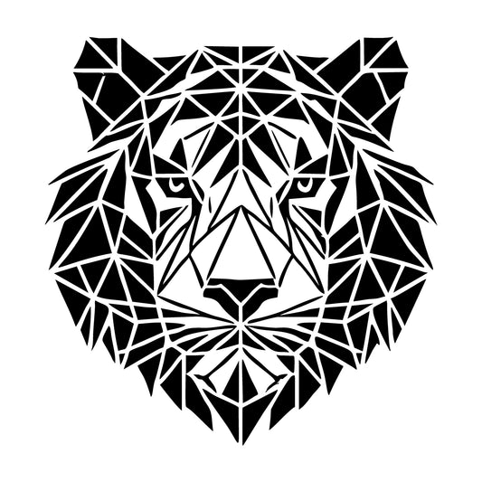 Geometric Silhouette of a Tiger in Black and White SVG design for Cricut, Silhouette, laser cutting, vinyl, sublimation, and craft projects.