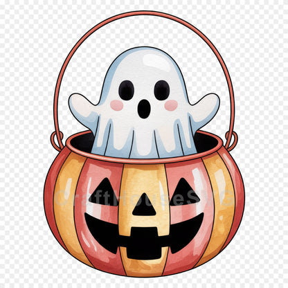 Cute Halloween Ghost Clipart Sublimation Bundle PNG