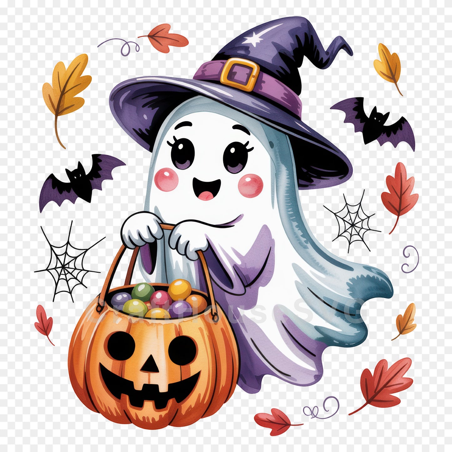 Cute Halloween Ghost Clipart Sublimation Bundle PNG