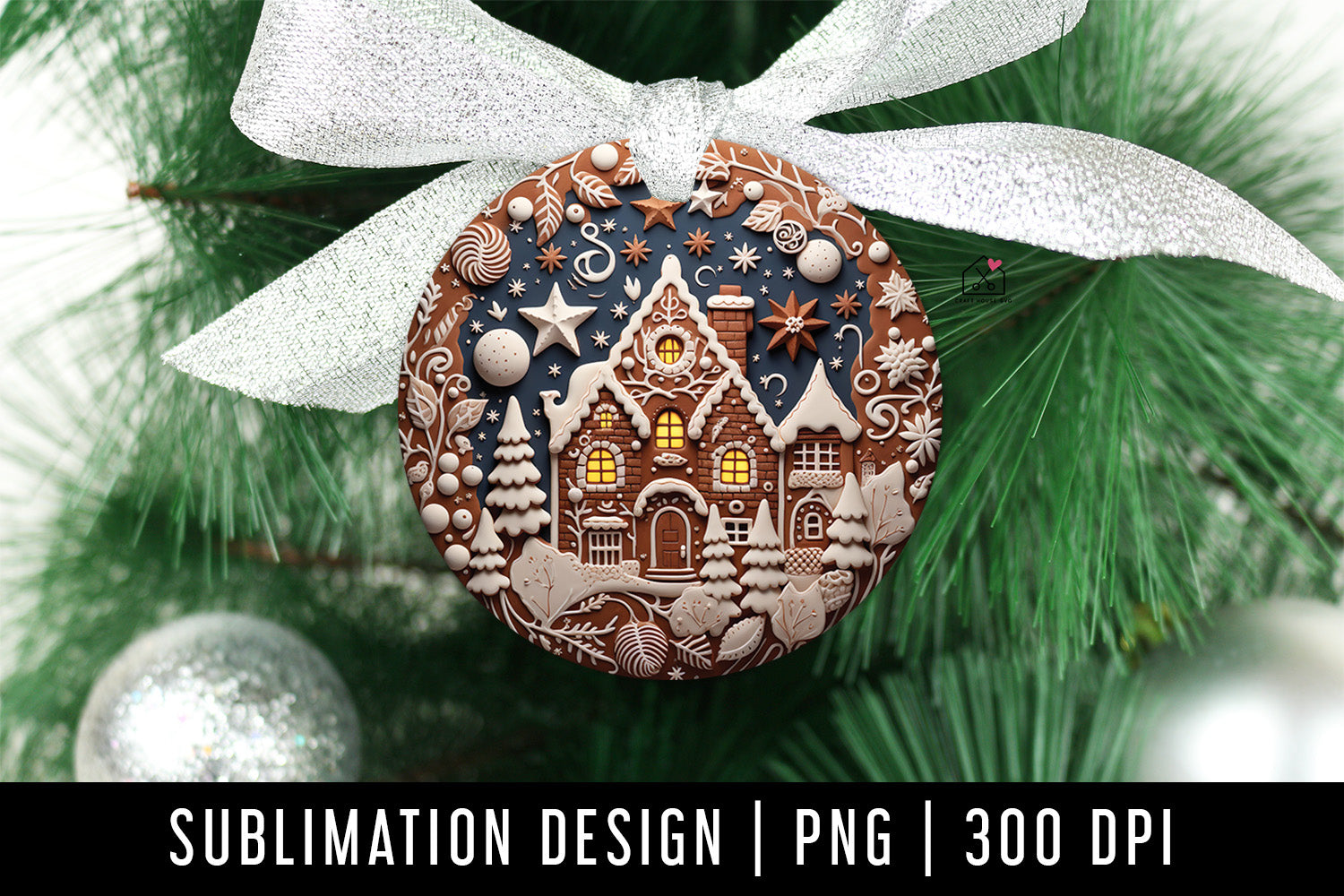 FREE 3D Christmas Sublimation Winter Ornament Design PNG