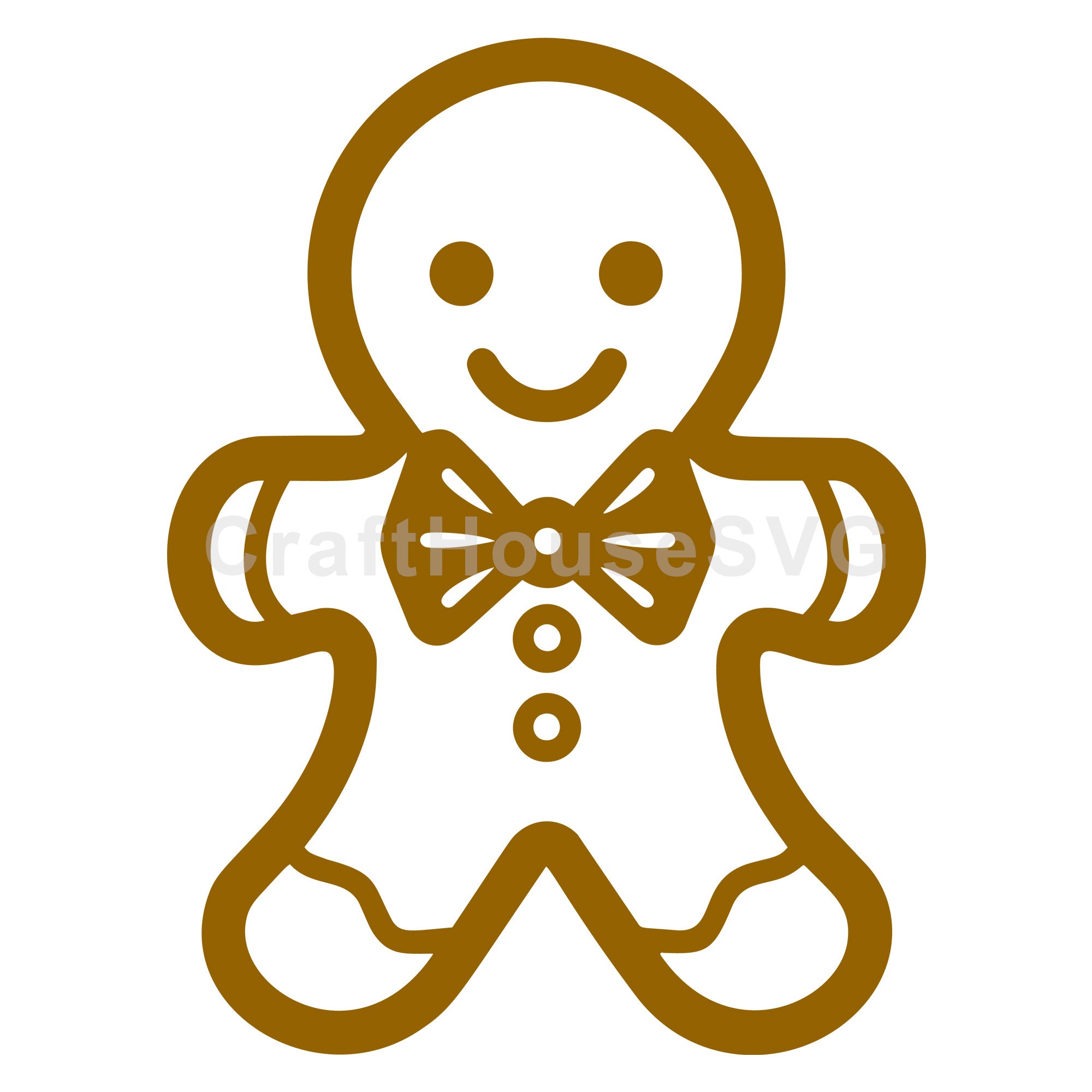 Outlined Gingerbread Man with Bow Tie and Buttons SVG