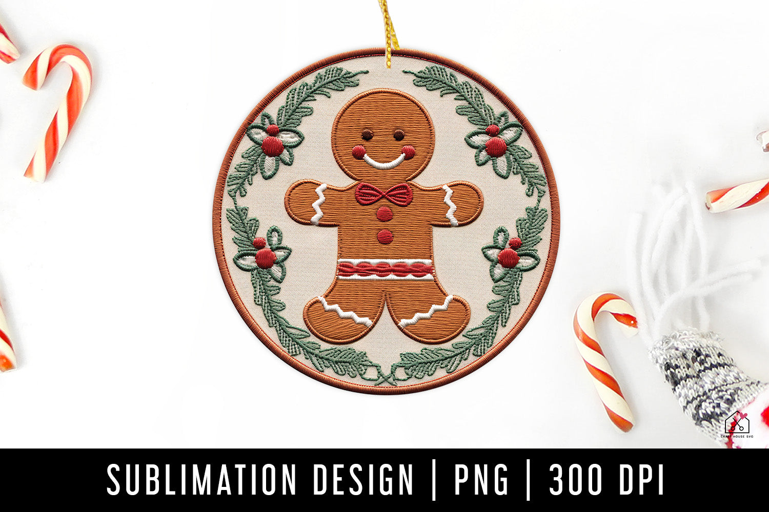 Gingerbread Man 3D Ornament Sublimation Design PNG