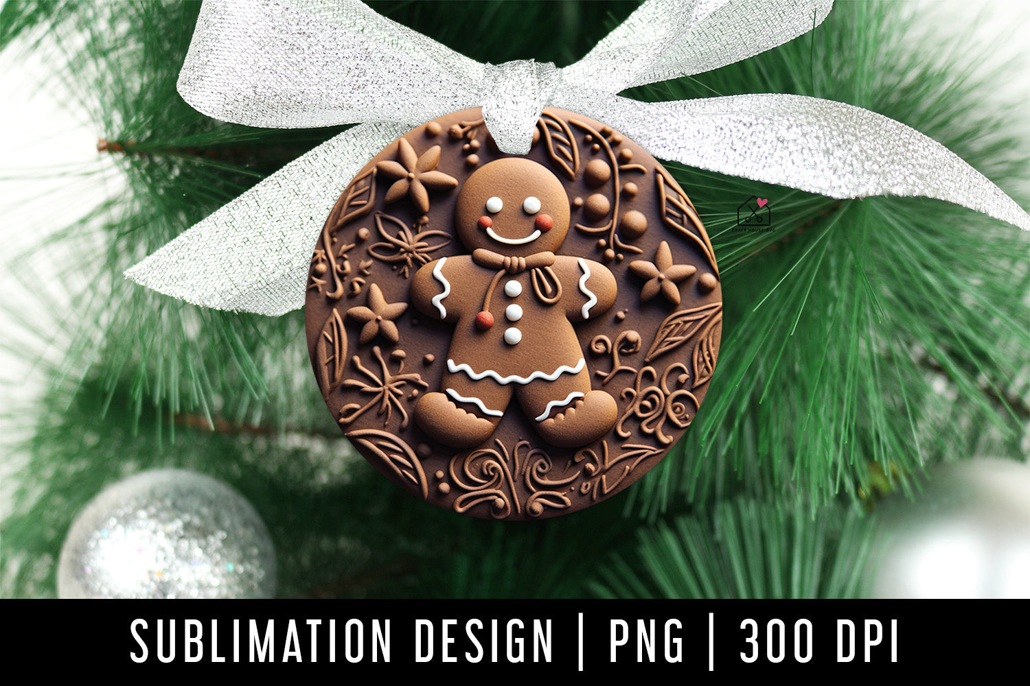 Gingerbread Man 3D Ornament Christmas Sublimation Design PNG