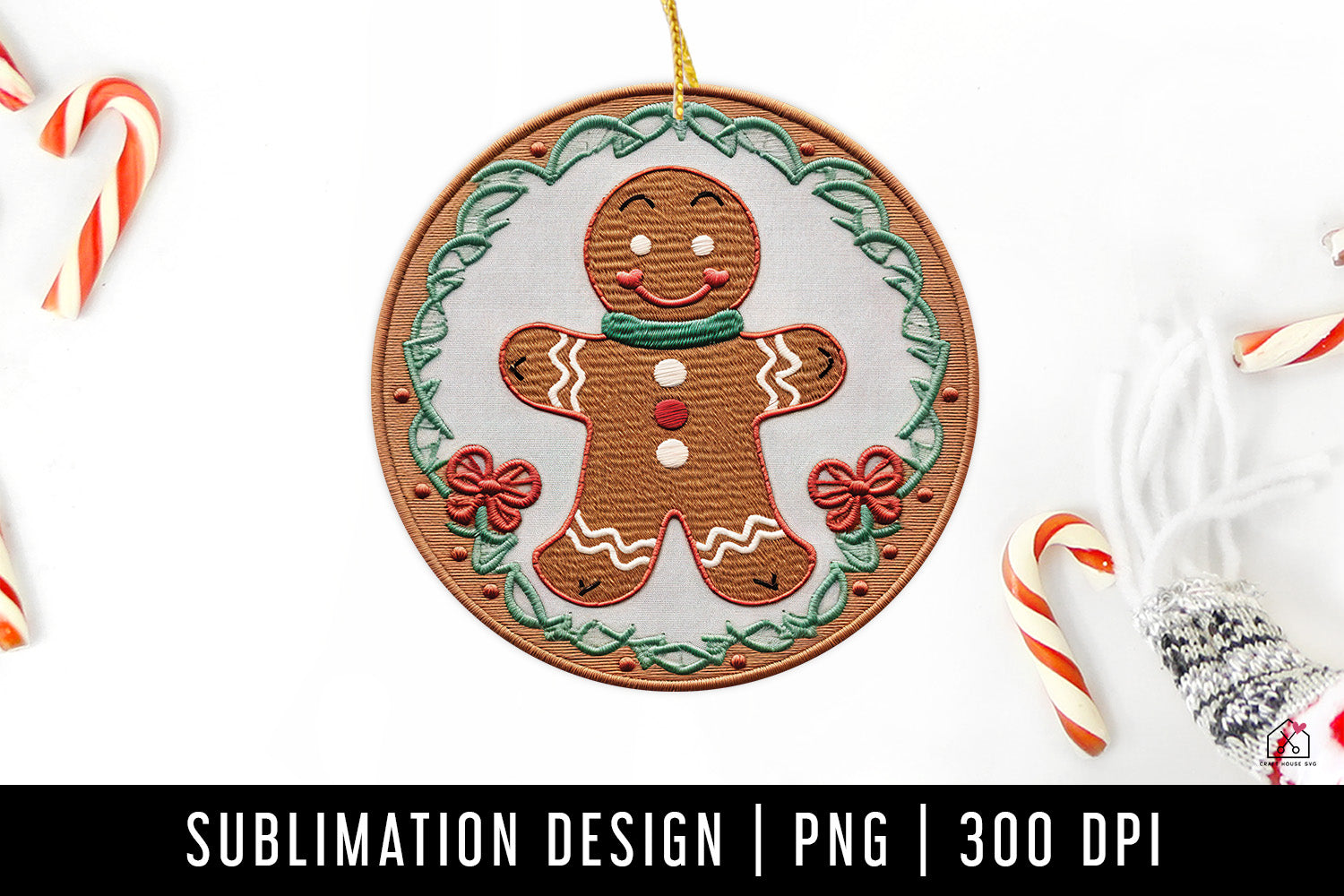 Gingerbread Man 3D Ornament Sublimation Design PNG
