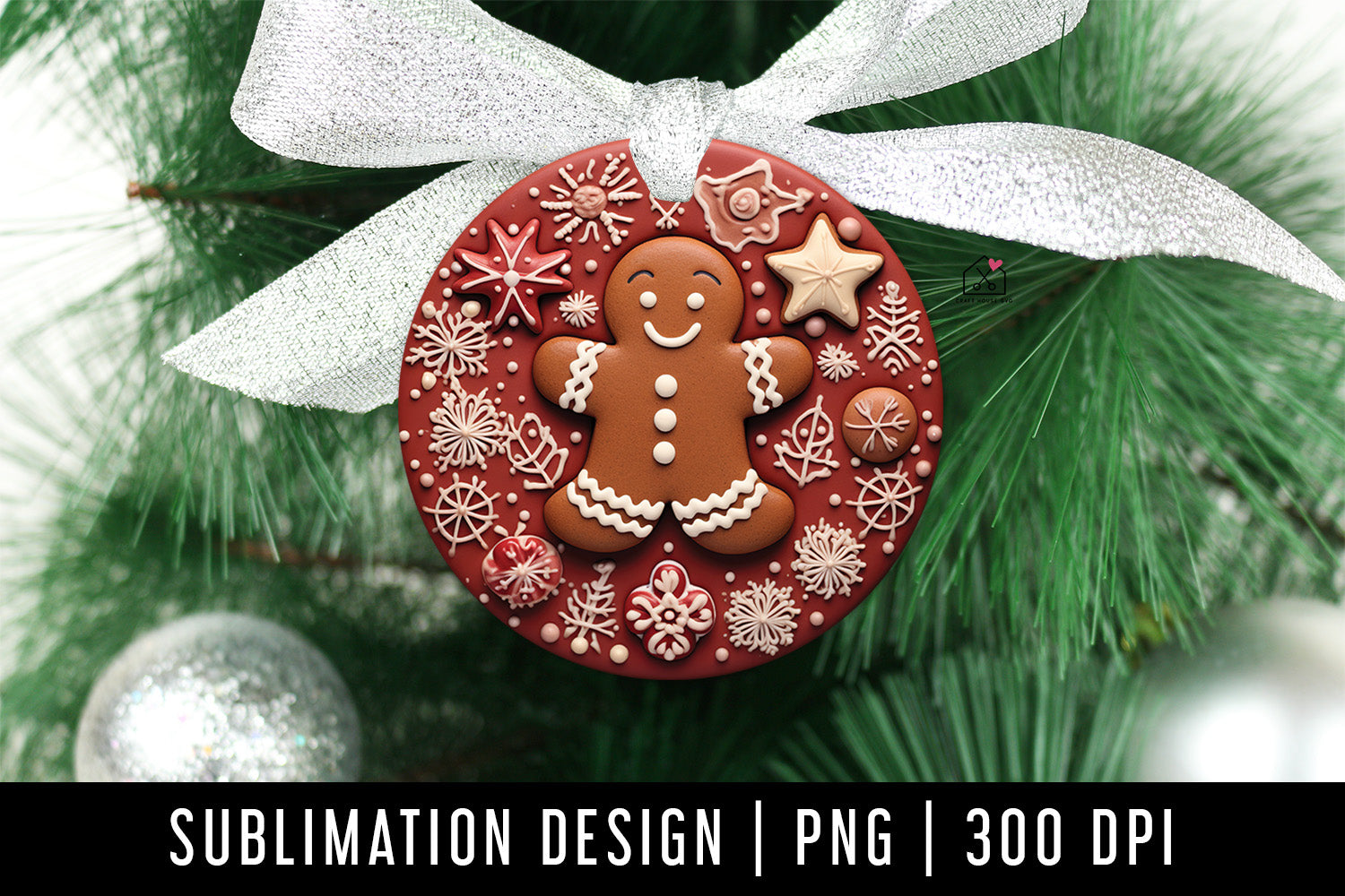 Gingerbread Man 3D Ornament Christmas Sublimation Design PNG