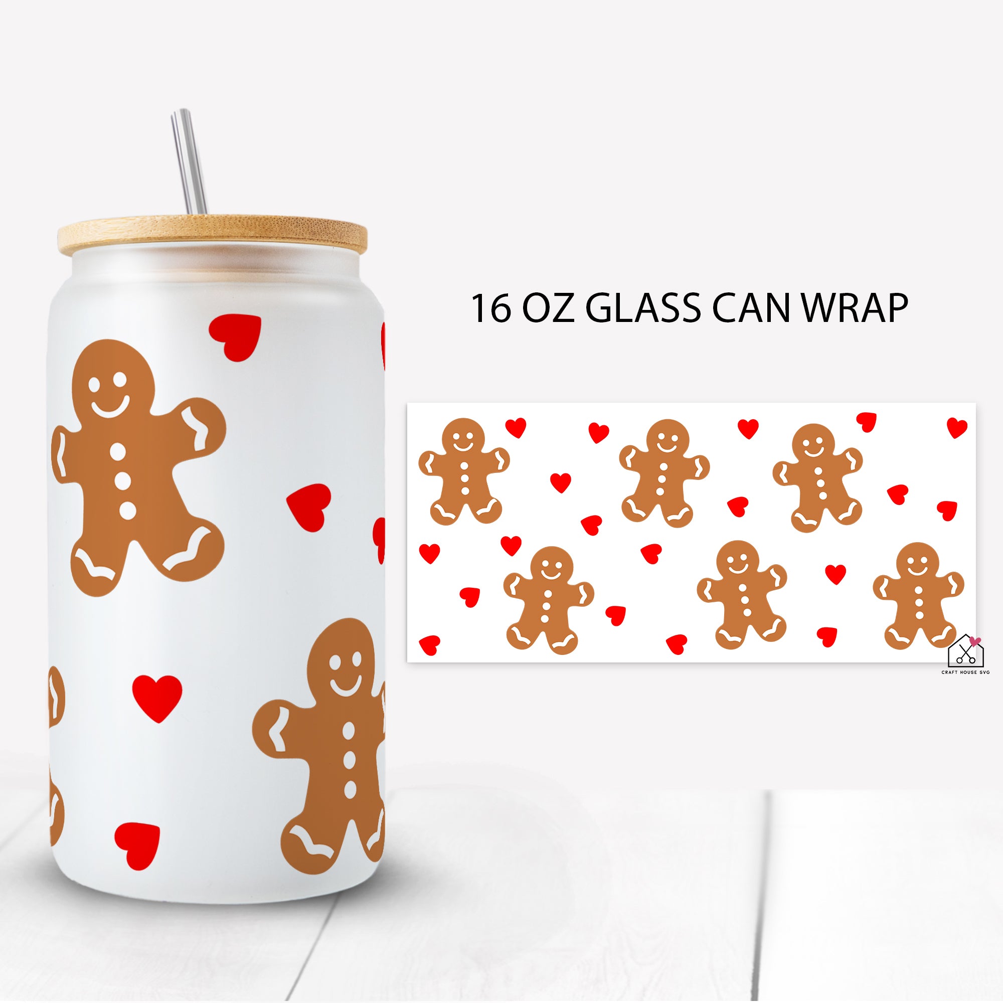 Gingerbread Man Christmas Glass Can Wrap SVG Cut File