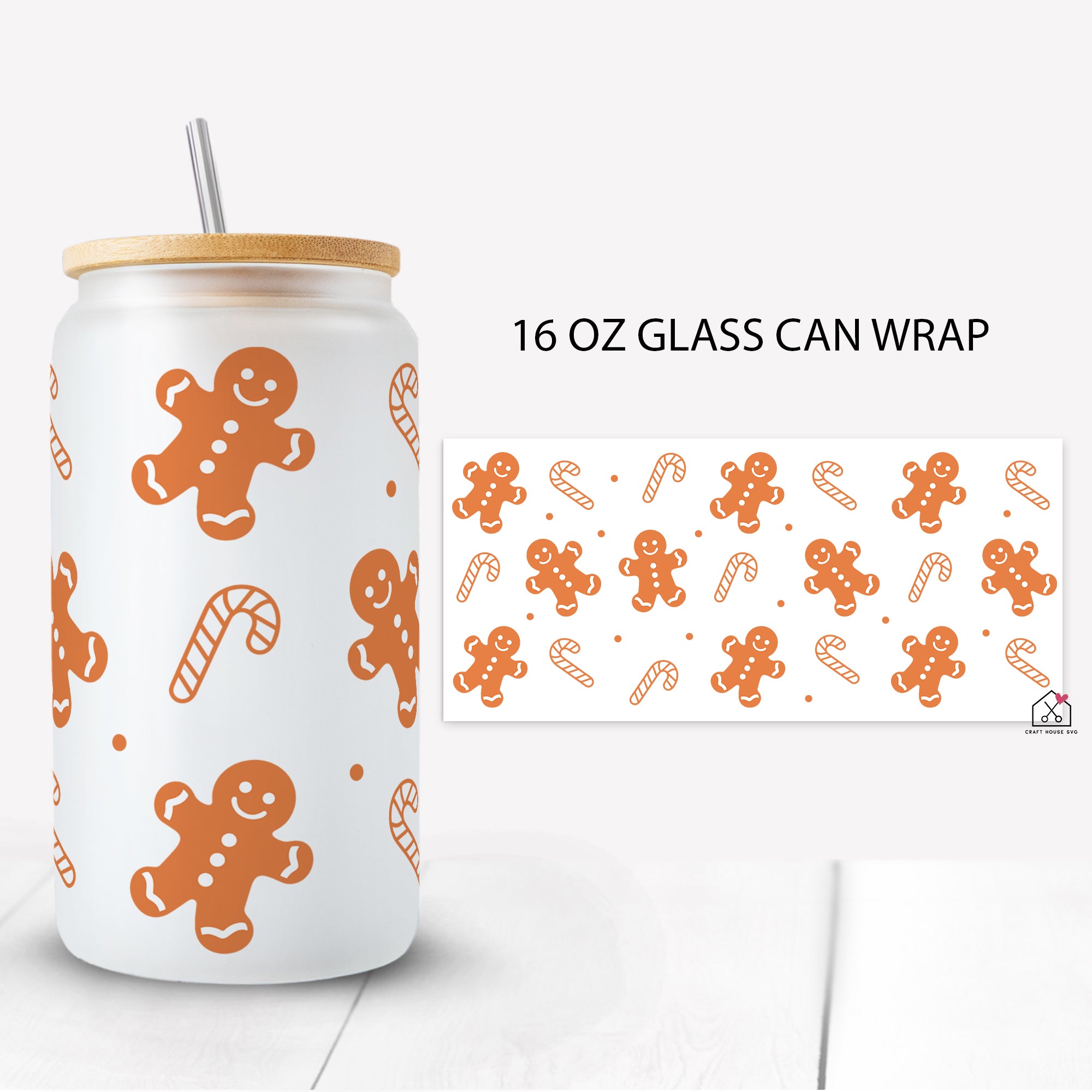 Gingerbread Man Glass Can Wrap SVG Cut File