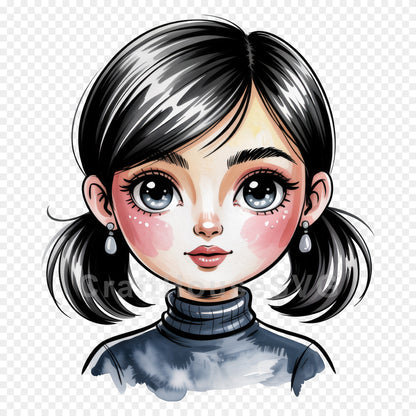 Cute Cartoon Girl Clipart Sublimation Bundle PNG