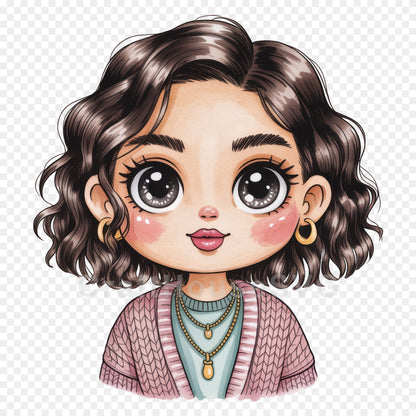 Cute Cartoon Girl Clipart Sublimation Bundle PNG