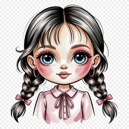 Cute Cartoon Girl Clipart Sublimation Bundle PNG