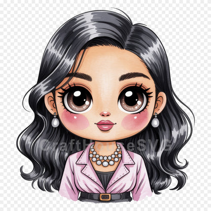 Cute Cartoon Girl Clipart Sublimation Bundle PNG