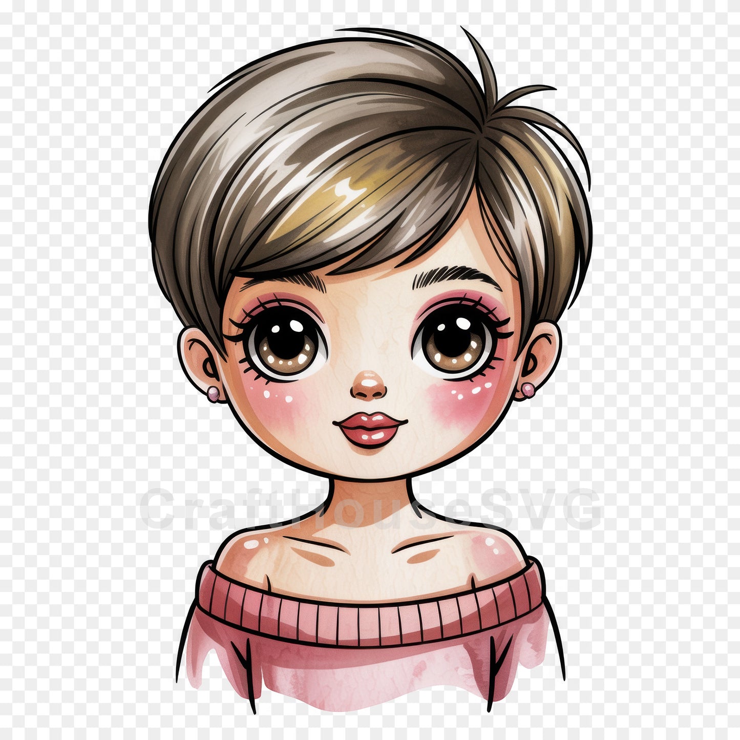 Cute Cartoon Girl Clipart Sublimation Bundle PNG