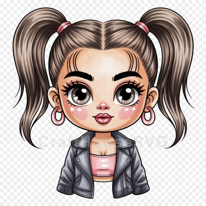Cute Cartoon Girl Clipart Sublimation Bundle PNG