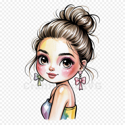 Cute Cartoon Girl Clipart Sublimation Bundle PNG