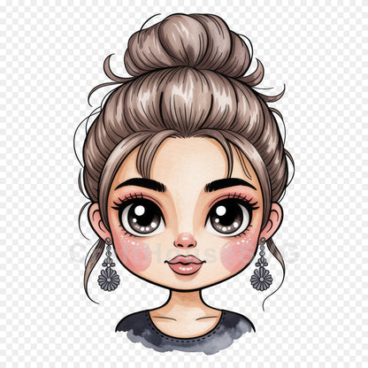 Cute Cartoon Girl Clipart Sublimation Bundle PNG