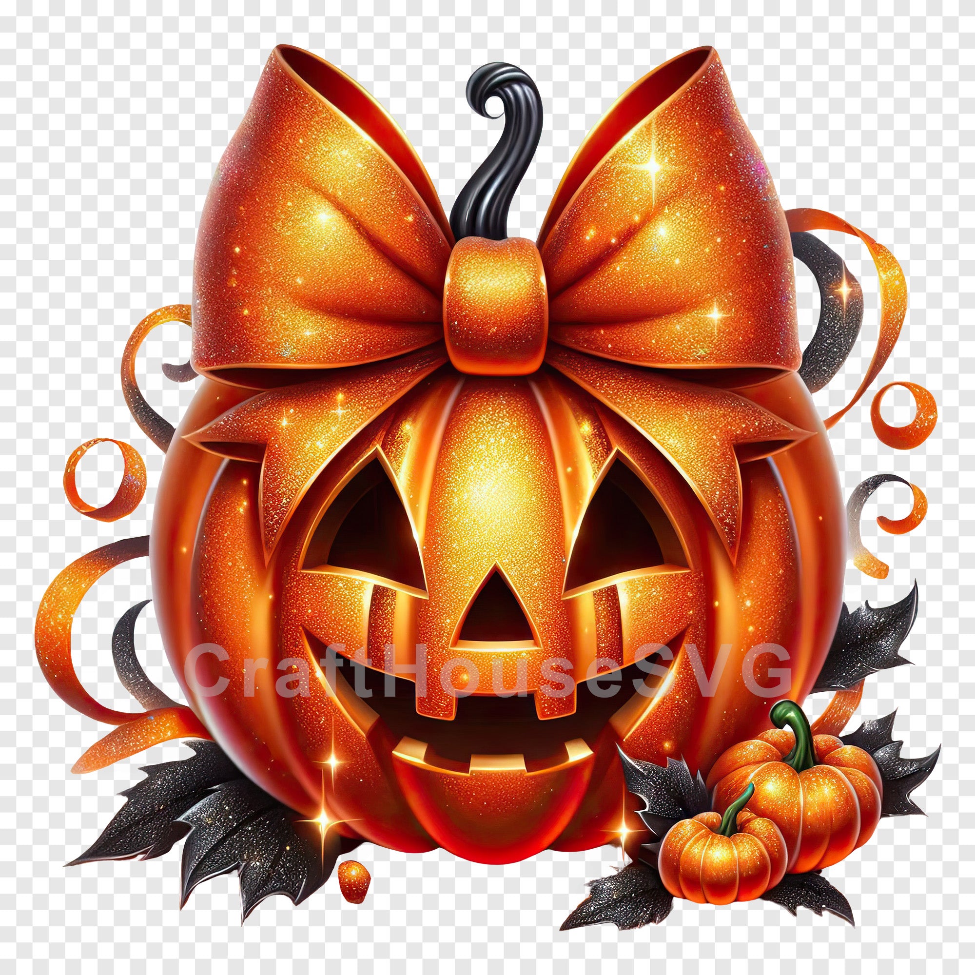 Glitter Coquette Halloween Pumpkin PNG Clip Art Sublimation