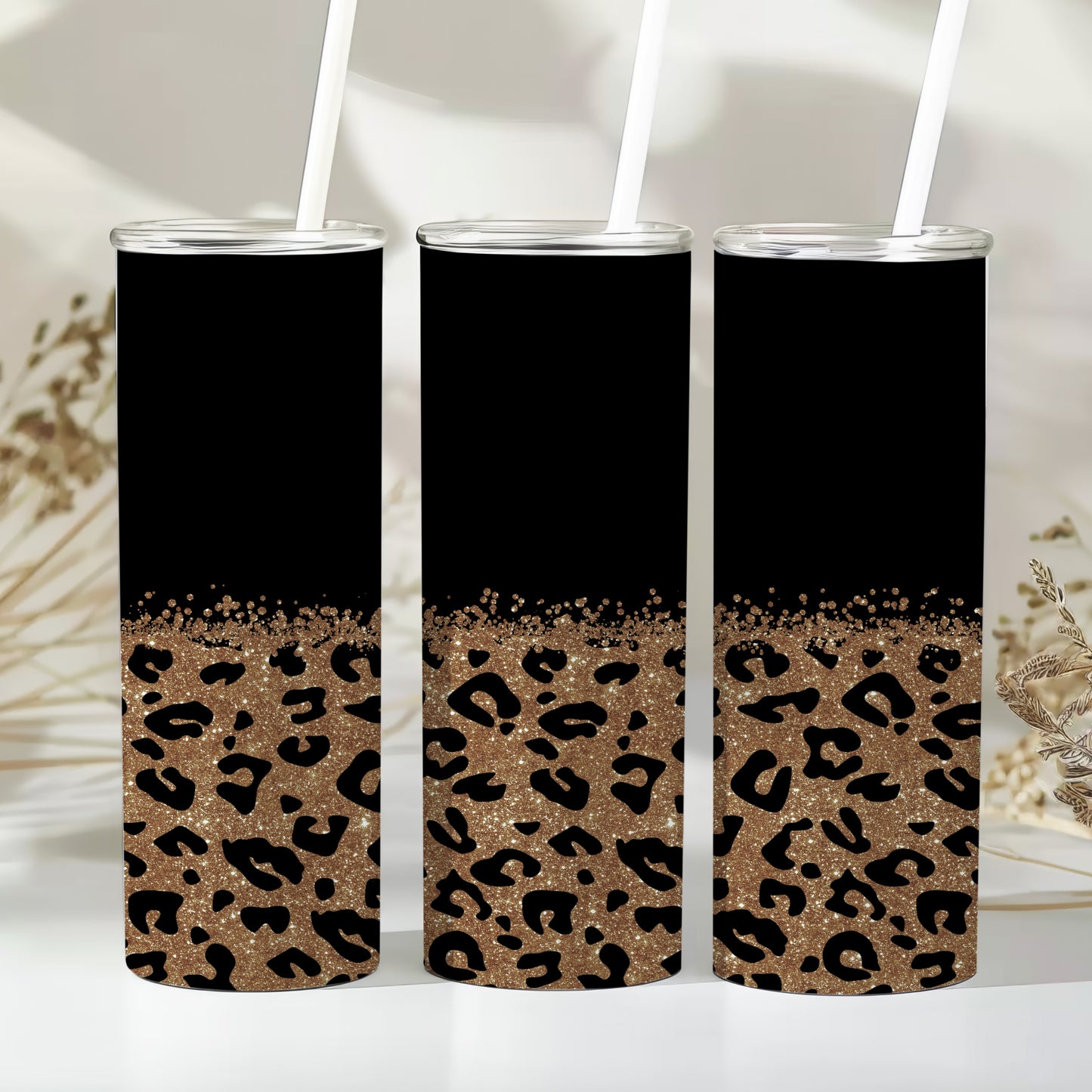 Glitter Leopard Tumbler Sublimation Bundle PNG 20 oz