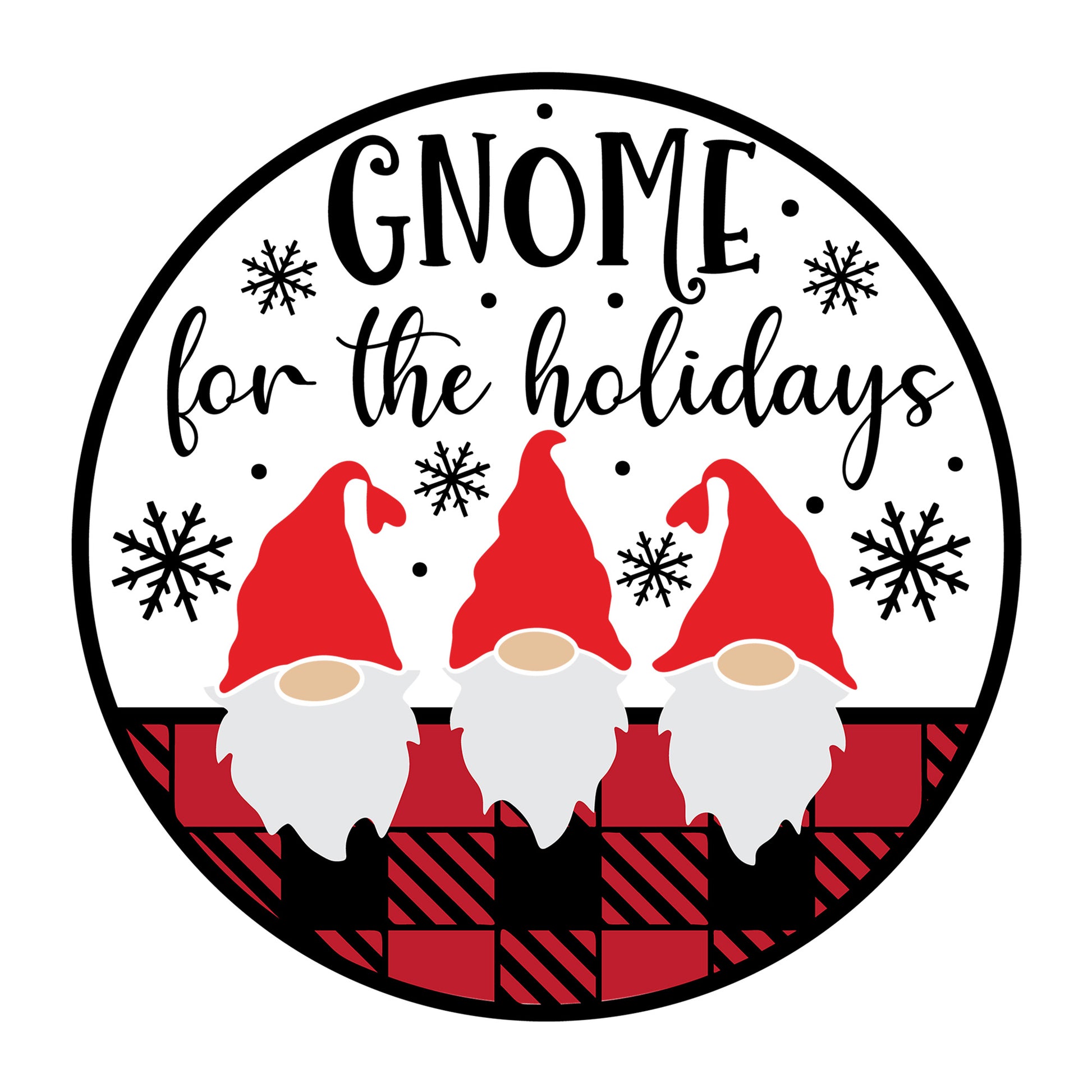 Gnome For The Holidays SVG design for Cricut, Silhouette, laser cutting, vinyl, sublimation, Christmas welcome signs, and holiday craft projects.