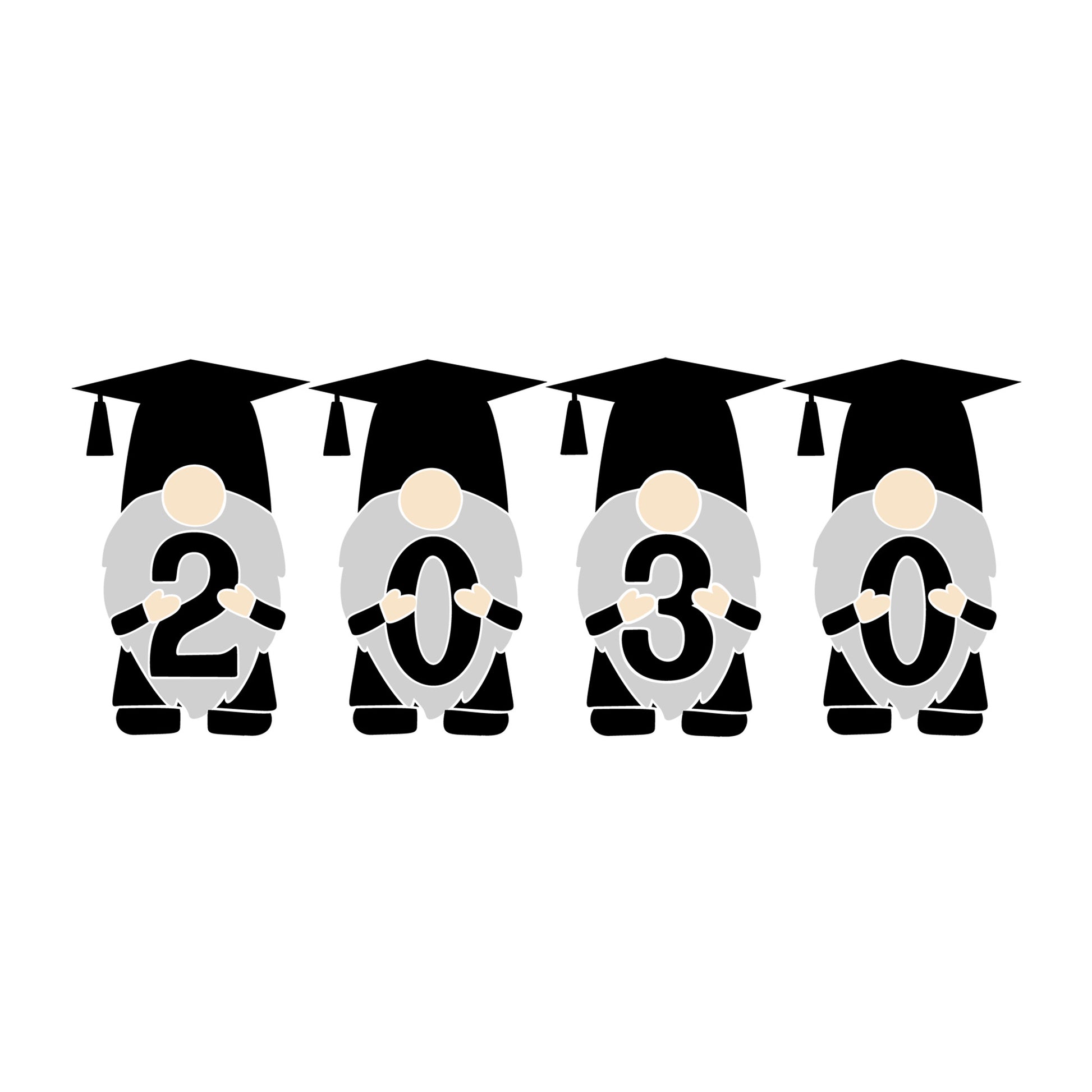 Gnome Graduation 2030 SVG design for Cricut, Silhouette, laser cutting, vinyl, sublimation, graduation crafts, and DIY projects.