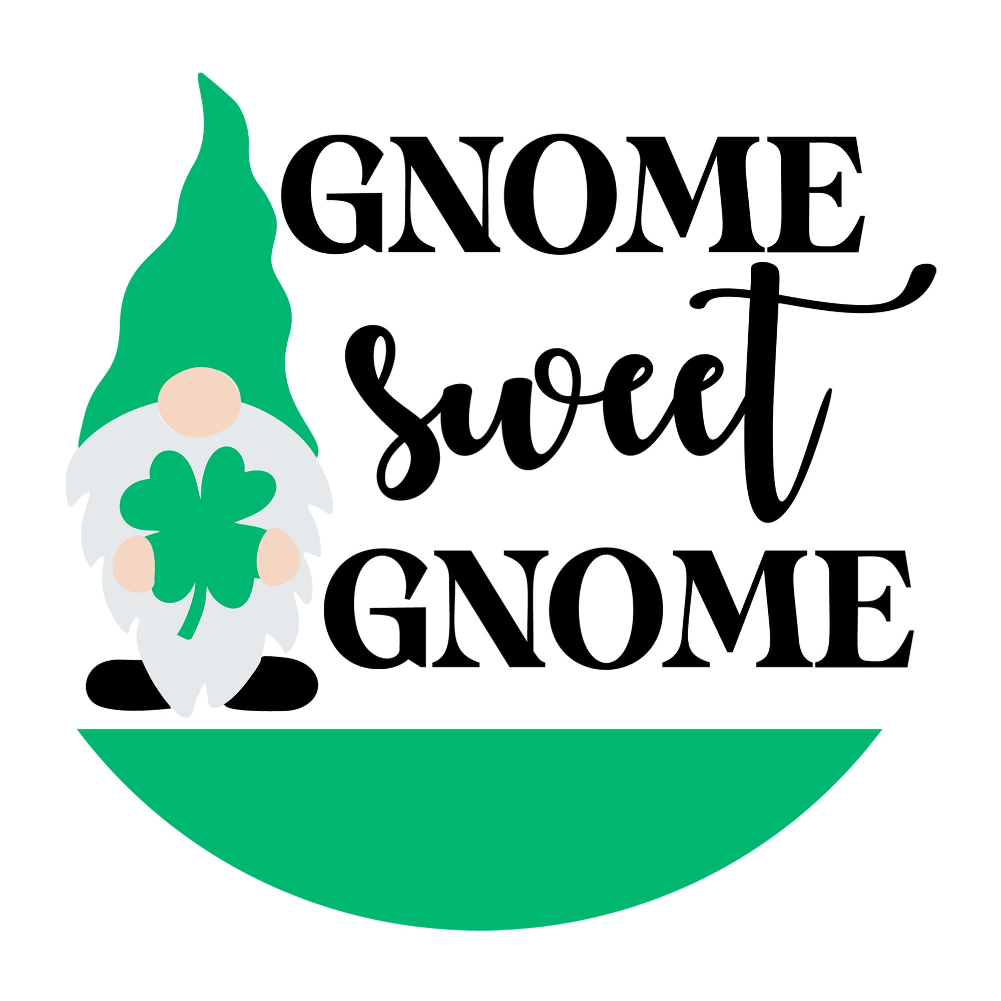 Gnome Sweet Gnome SVG design for Cricut, Silhouette, laser cutting, vinyl, sublimation, and St Patricks Day craft projects.