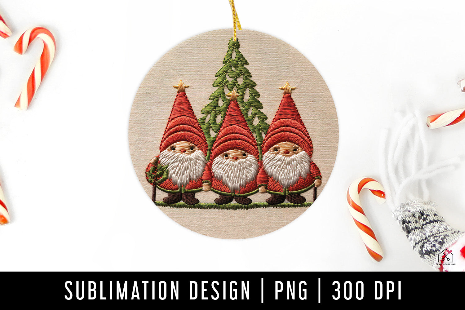 FREE 3D Gnomes Christmas Sublimation Winter Ornament Design PNG