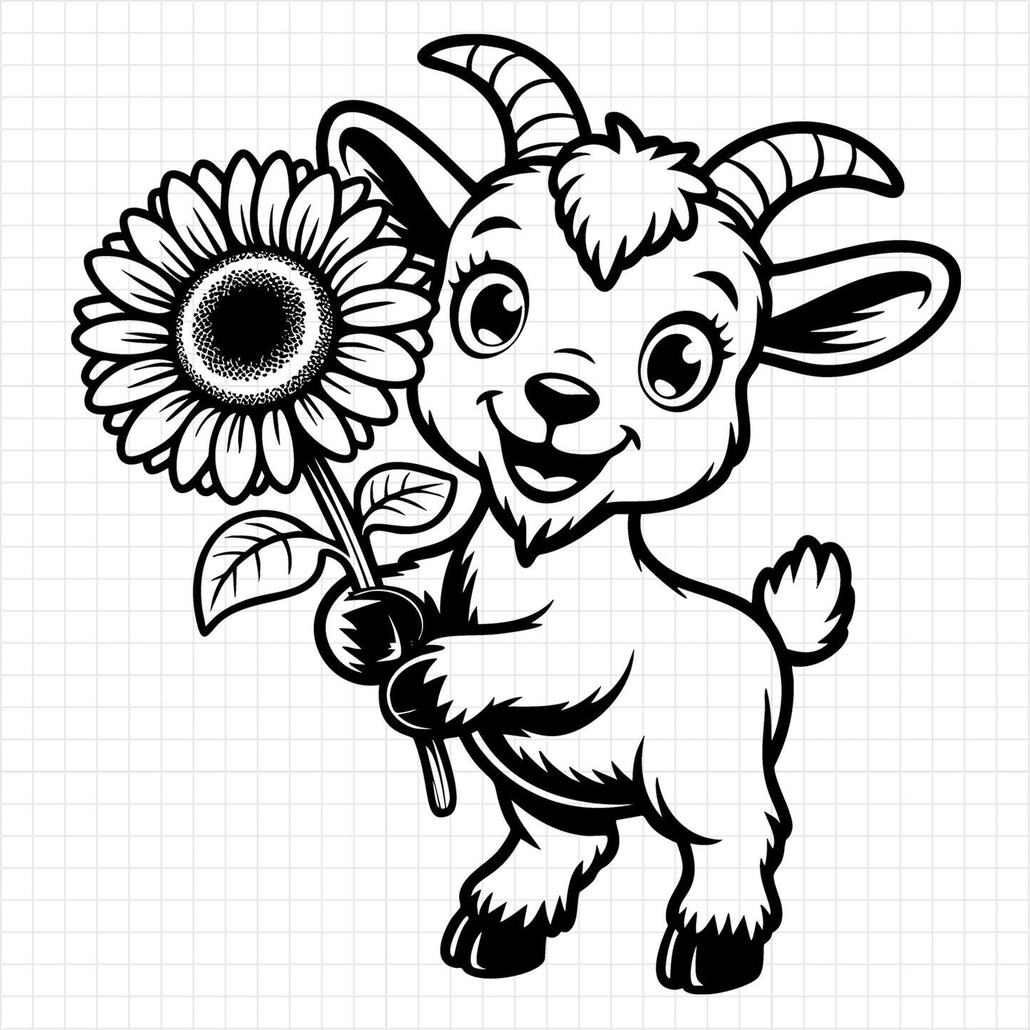 Goat Holding Sunflower SVG
